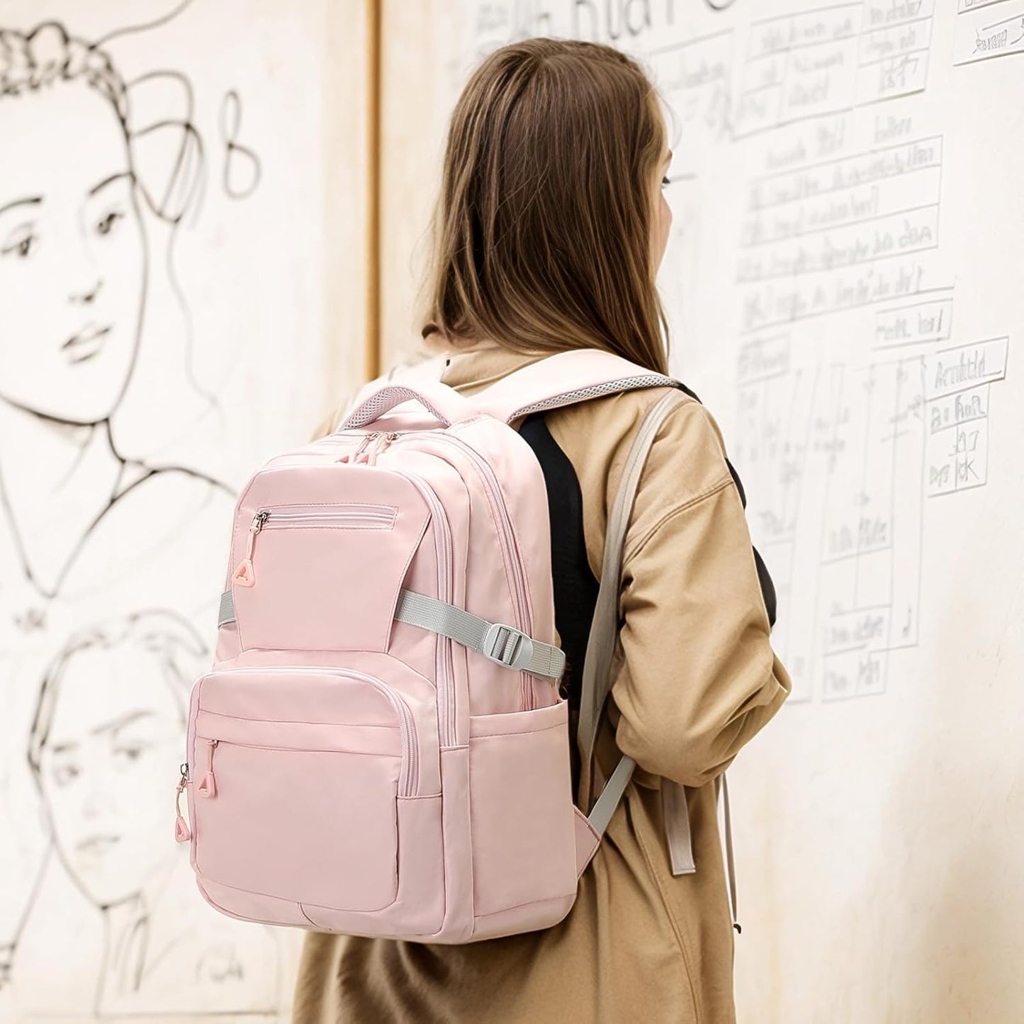 Girls Backpack, Lightweight Aesthetic Bookbag with Anti-Theft Pocket, Laptop Backpack for College and Daily Use