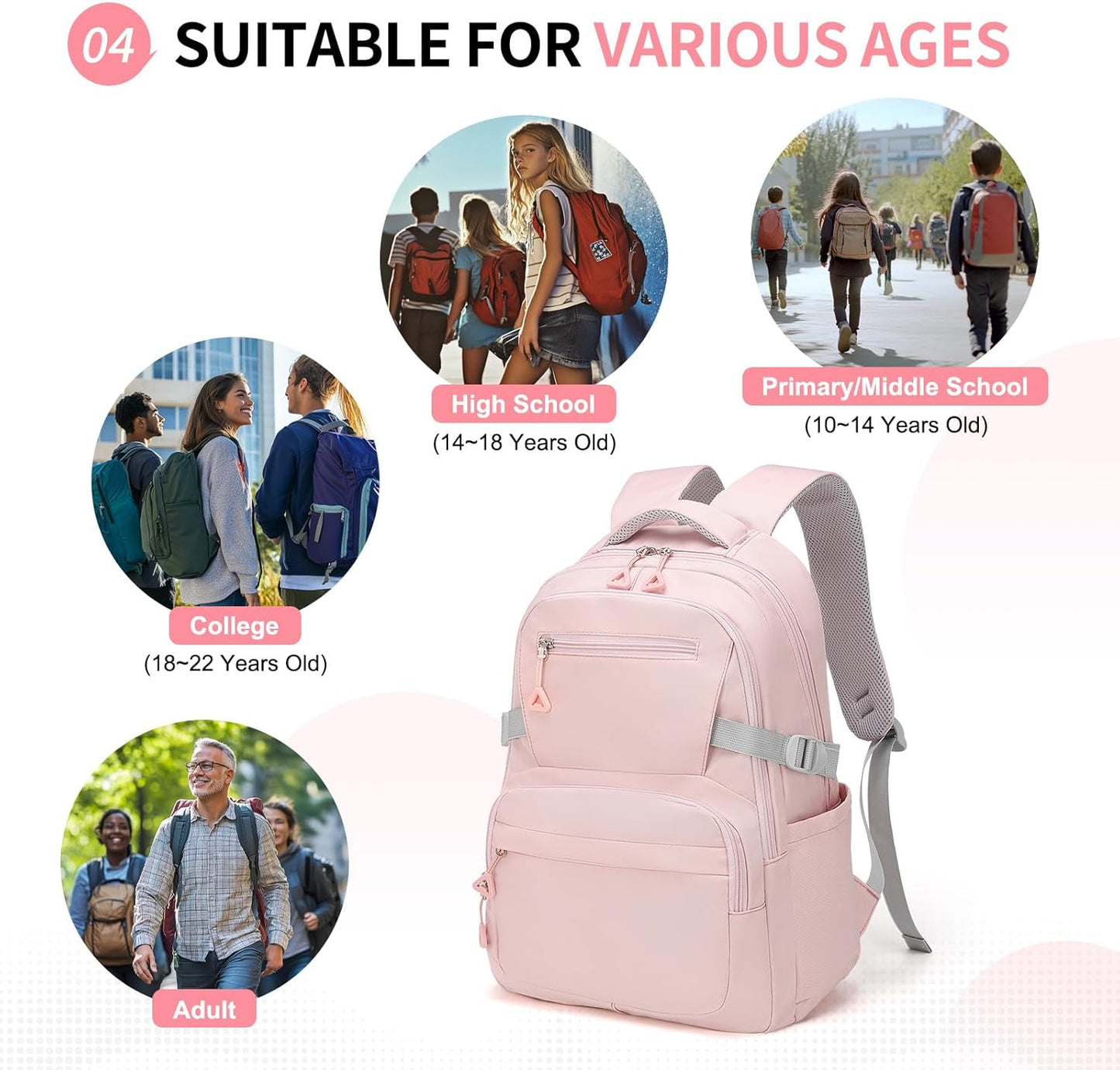 Girls Backpack, Lightweight Aesthetic Bookbag with Anti-Theft Pocket, Laptop Backpack for College and Daily Use
