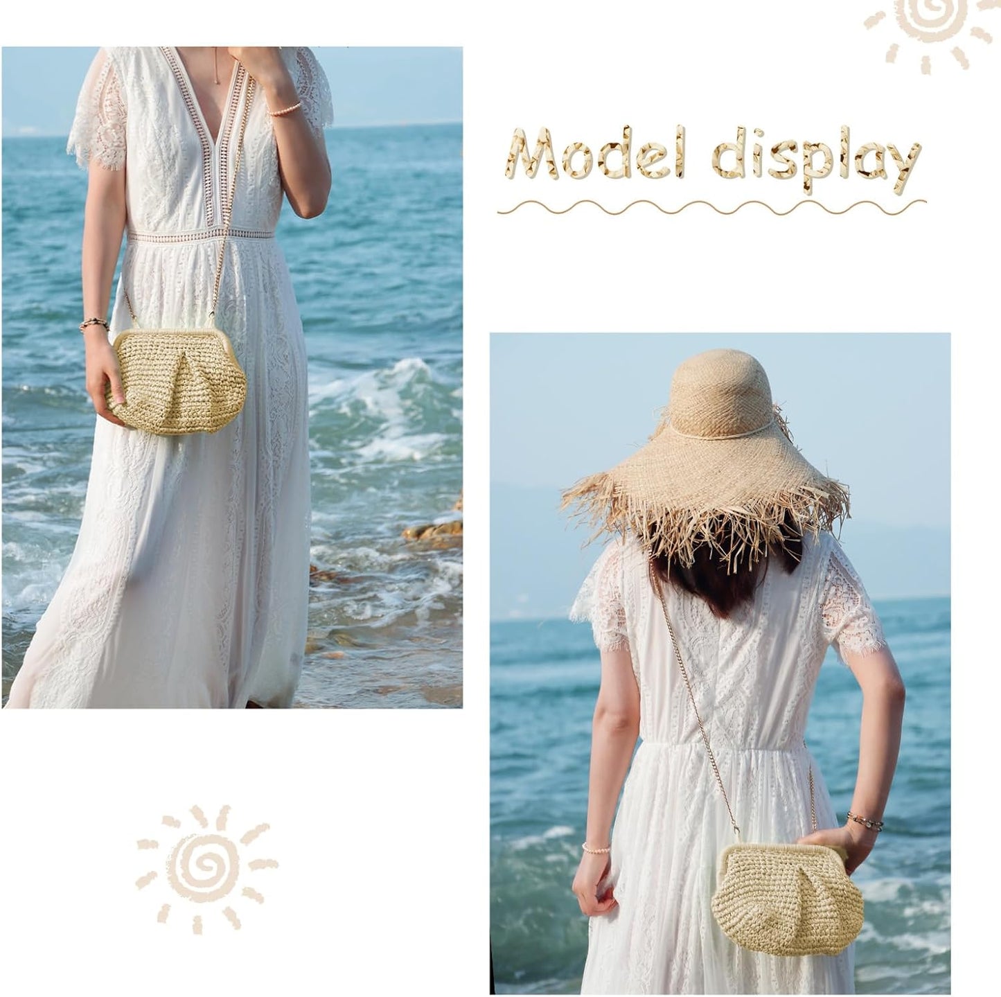 Straw Clutch Purse for Women Cloud Dumpling Pouch Straw Crossbody Shoulder Handbag Summer Beach Woven Bag