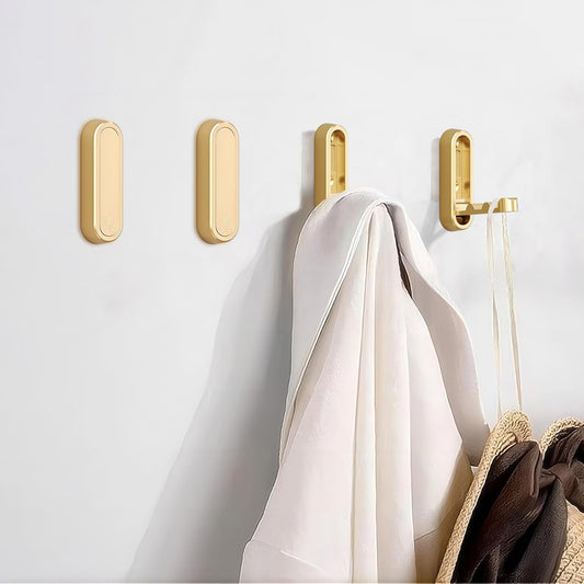 Foldable Towel Hooks for Bathroom 4 Pack,Wall Hooks for Hanging Heavy Duty Coat Robe Purse Foldable Hooks Storage Solution for Bathroom,Closet,Entryway,Pool and Kitchen (4, Brushed Gold)