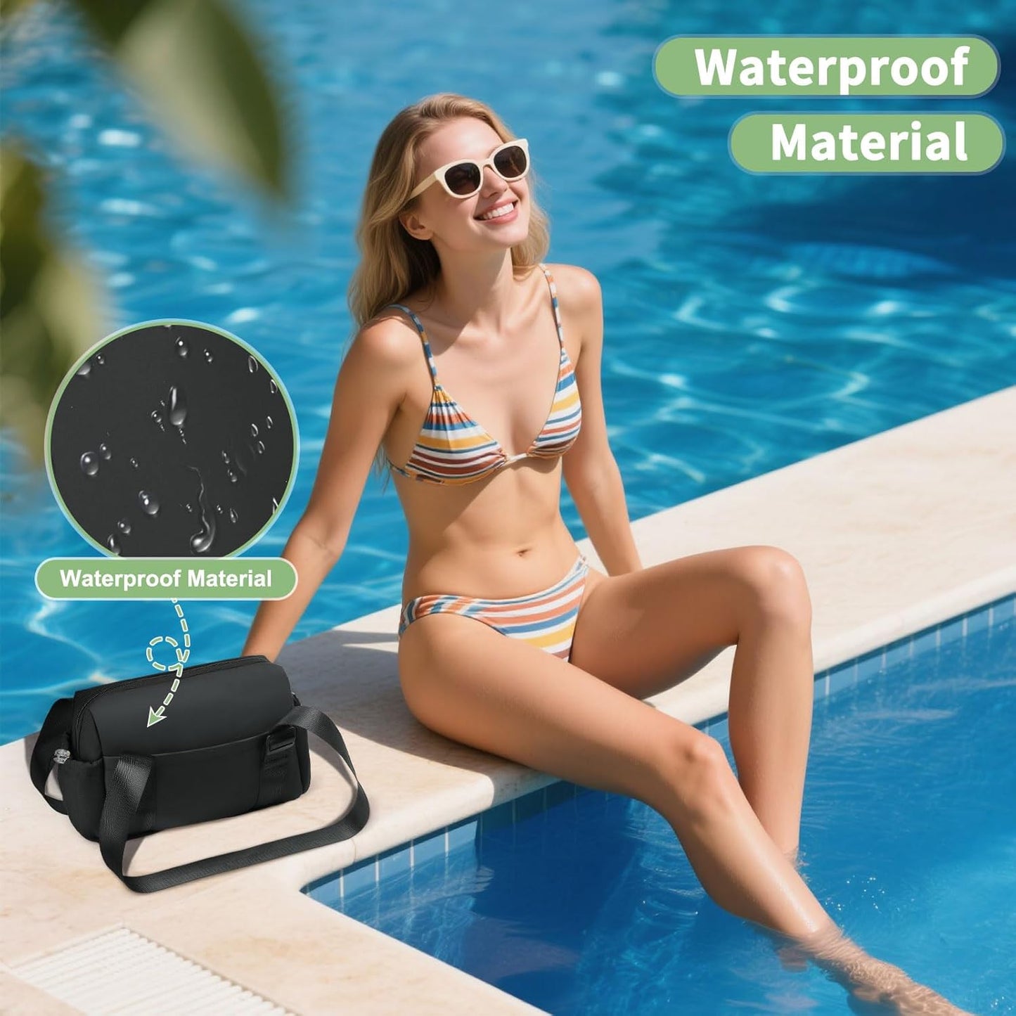 Mini Gym Tote Bag for Women Girls, Cute Fitness Gym Bag W/Wet Compartment Waterproof for Yoga Travel Workout Sport Bag, Black