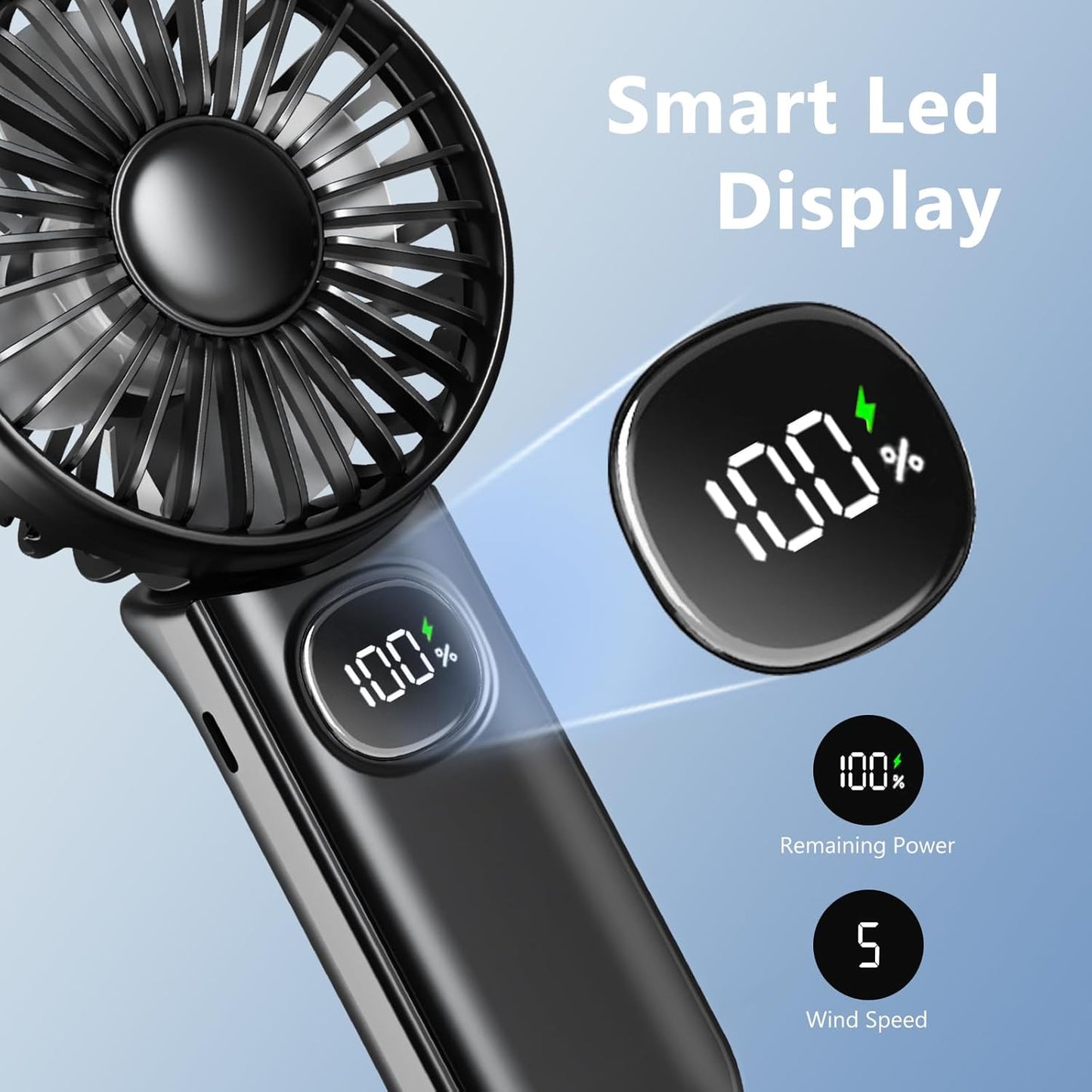 [Mini Portable Handheld Fan 2 Pack] 5 Adjustable Speeds Personal Fan with Lanyard,180° Foldable Small Hand Fans for Makeup, Home, Office, Travel and Outdoor Activities