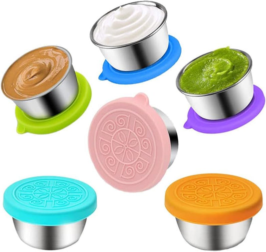 6Pcs Salad Dressing Container Sets,Reusable Salad Container Small Containers with Lids for Lunch Stainless Steel Condiment Cup Leakproof Dipping Sauce Cups 1.7 oz Small Containers for Picnic Travel