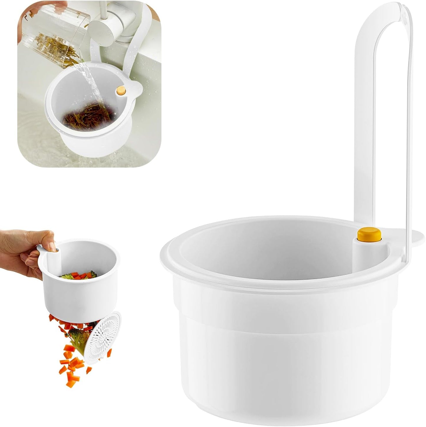 Sink Strainer Basket, Hang on Faucet Kitchen Sink Drain Basket, With Push to Empty & Detachable Fast-Drain Mesh, Multifunctionfor Kitchen Tools for Food Waste Removal & Veggie Washing (white)