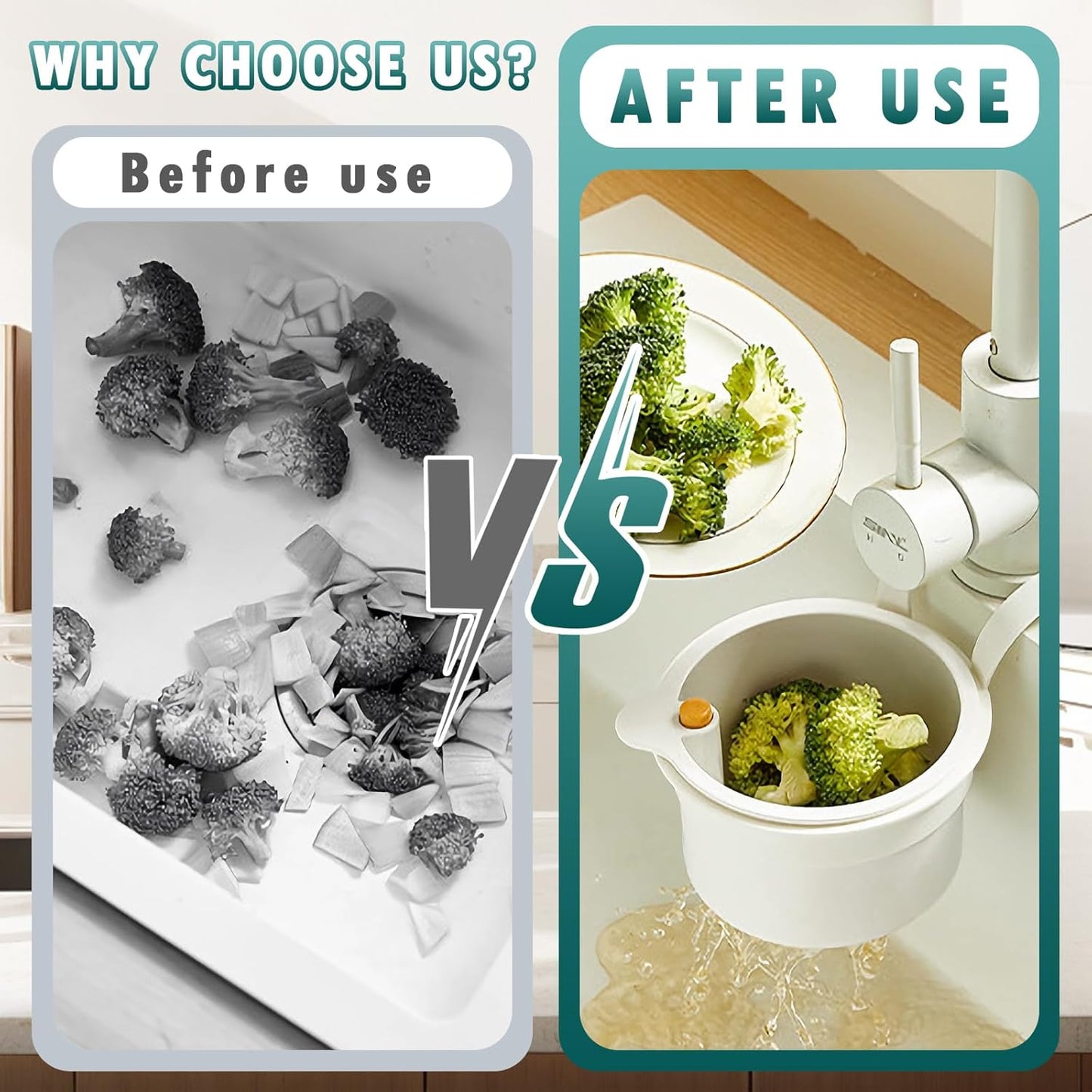 Sink Strainer Basket, Hang on Faucet Kitchen Sink Drain Basket, With Push to Empty & Detachable Fast-Drain Mesh, Multifunctionfor Kitchen Tools for Food Waste Removal & Veggie Washing (white)