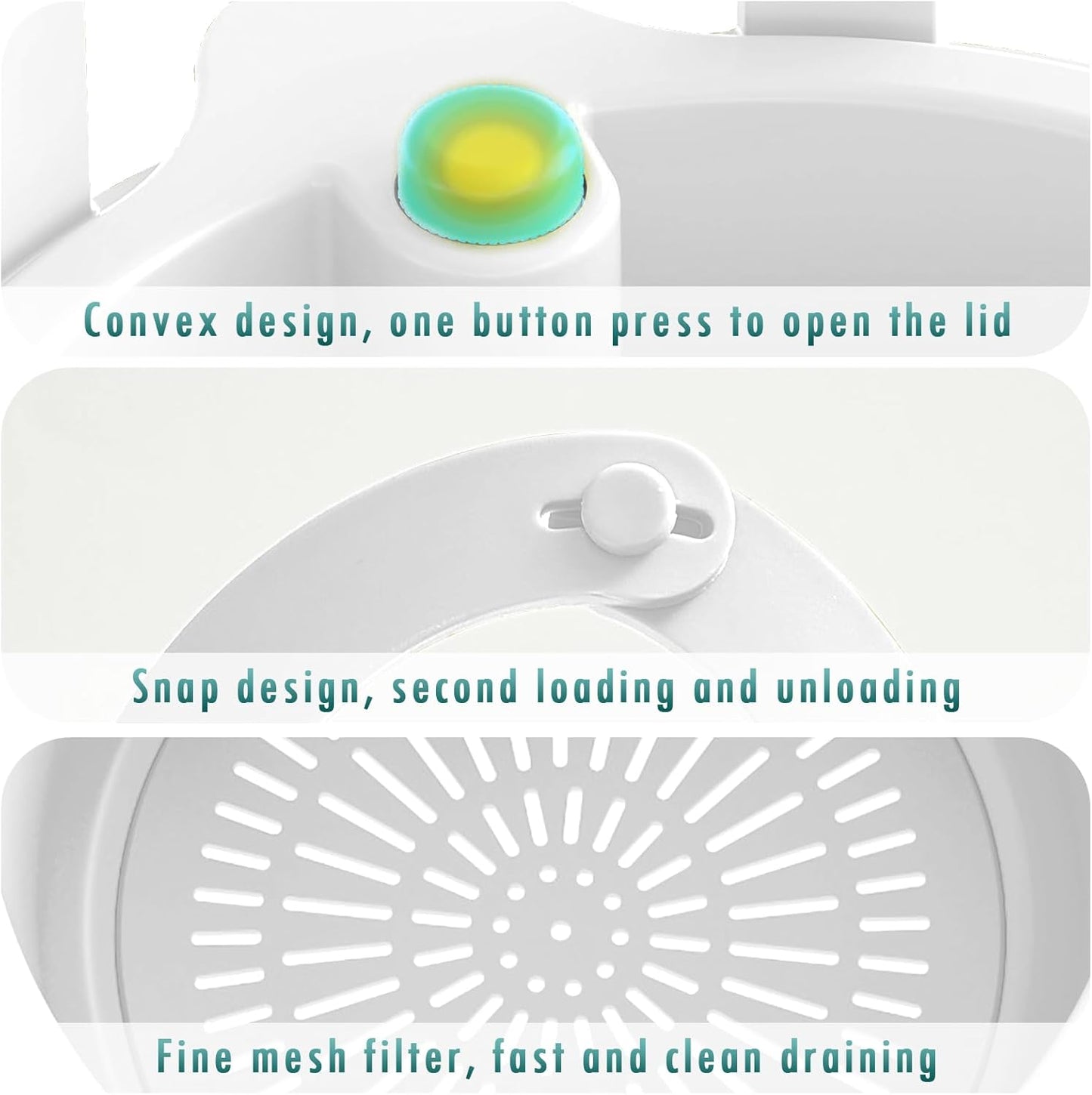 Sink Strainer Basket, Hang on Faucet Kitchen Sink Drain Basket, With Push to Empty & Detachable Fast-Drain Mesh, Multifunctionfor Kitchen Tools for Food Waste Removal & Veggie Washing (white)
