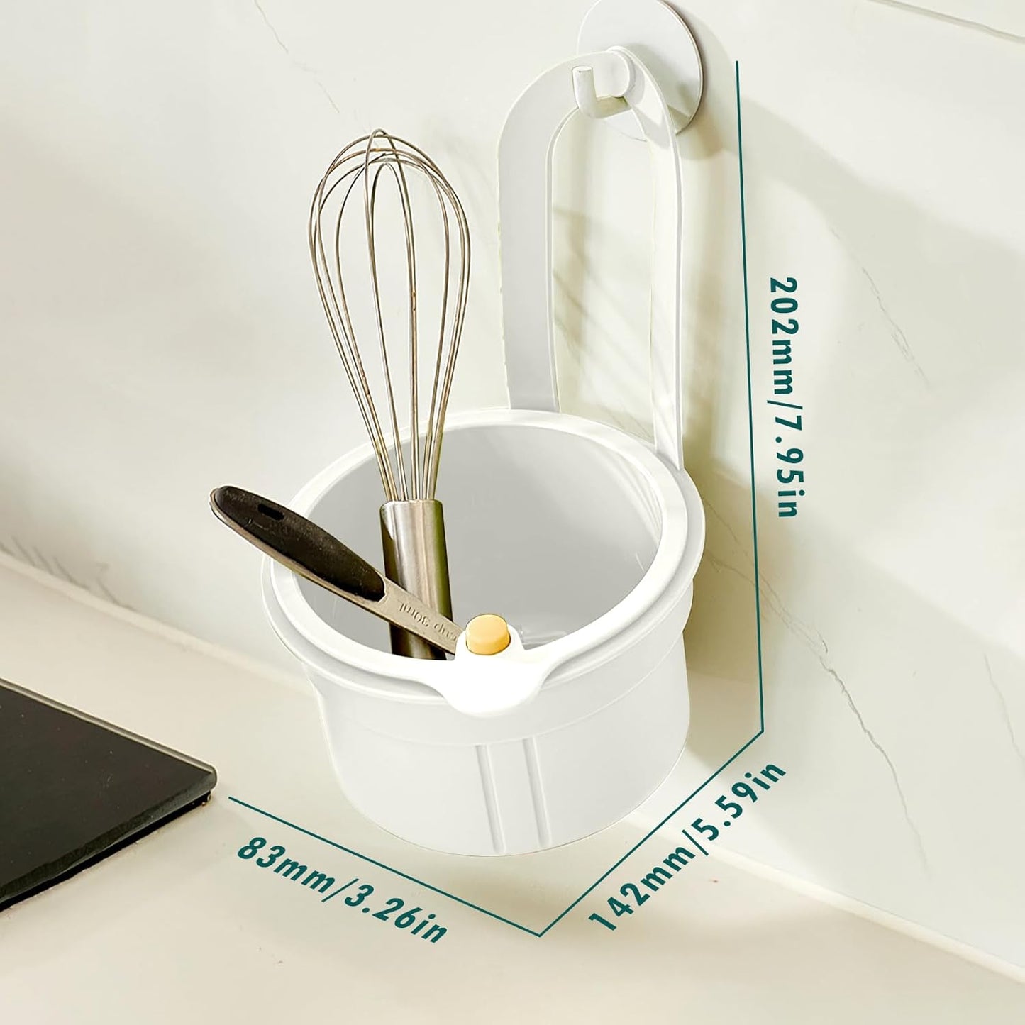 Sink Strainer Basket, Hang on Faucet Kitchen Sink Drain Basket, With Push to Empty & Detachable Fast-Drain Mesh, Multifunctionfor Kitchen Tools for Food Waste Removal & Veggie Washing (white)