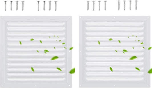 2 Pack 10x10 Inch Aluminum Gable Vent,Attic Vent White Gable Vent, Flat Square Air Vent Louver with Insect Screen Vent Grille for Exterior Door House Attic Garage Ceiling (10 x 10 Inch)