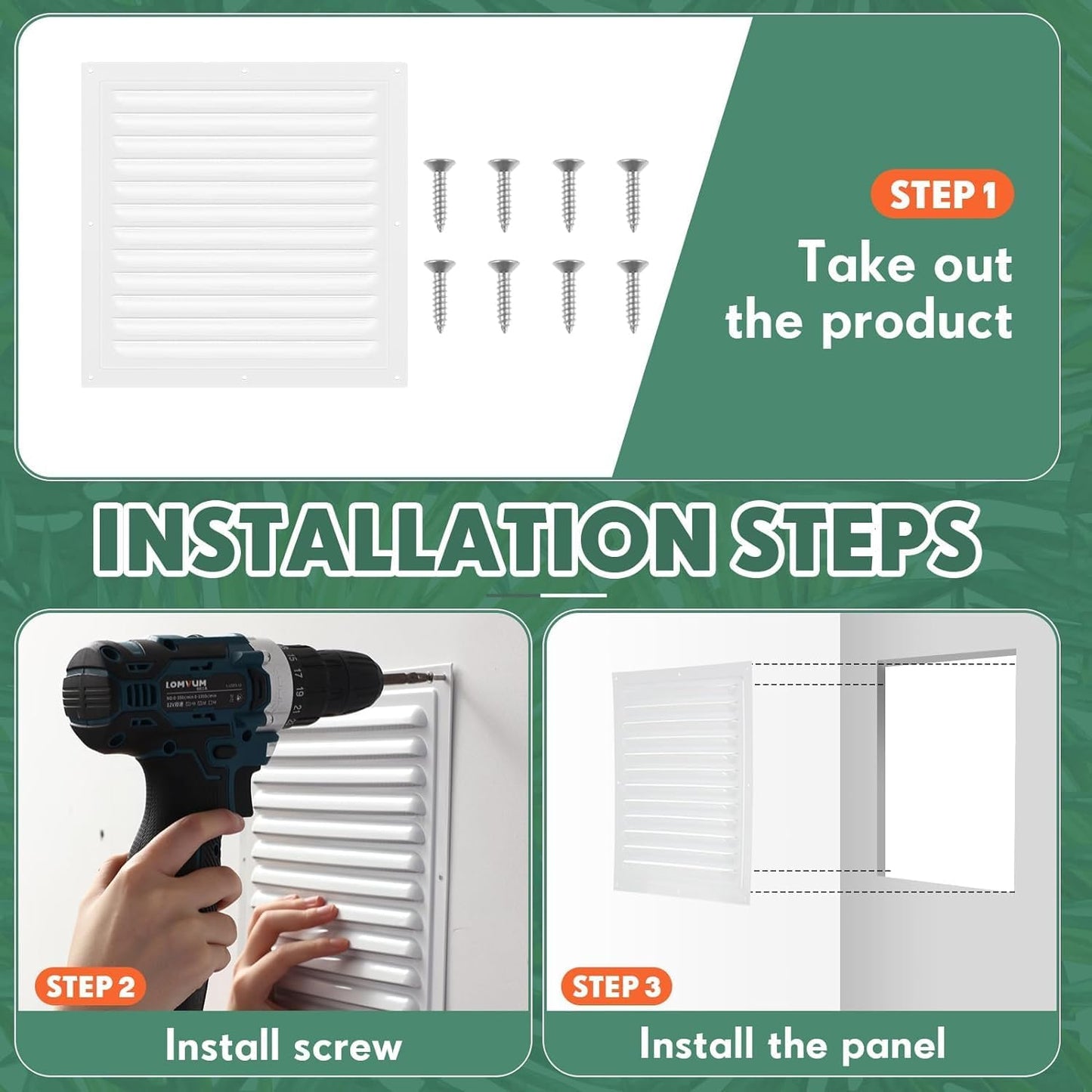 2 Pack 10x10 Inch Aluminum Gable Vent,Attic Vent White Gable Vent, Flat Square Air Vent Louver with Insect Screen Vent Grille for Exterior Door House Attic Garage Ceiling (10 x 10 Inch)