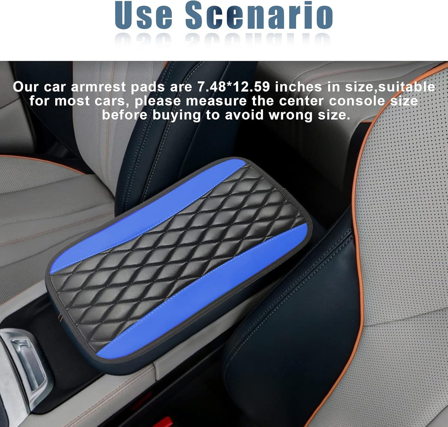 Car Center Console Cover, Universal Leather Waterproof Armrest Seat Box Cover Protector, Comfortable Car Decor Accessories Fit for Most Cars, Vehicles, SUVs -Blue