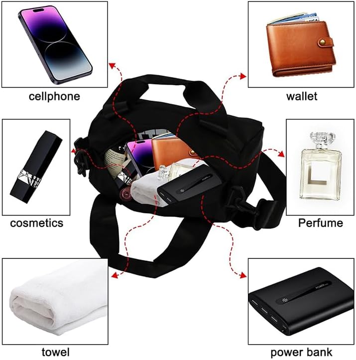 Mini Gym Bag for Women & Men Adjustable Small Duffle Bag with Detachable Strap, Waterproof Gym Tote with Wet Compartment, Portable Fitness Shoulder Bag for Sports & Travel (Black)