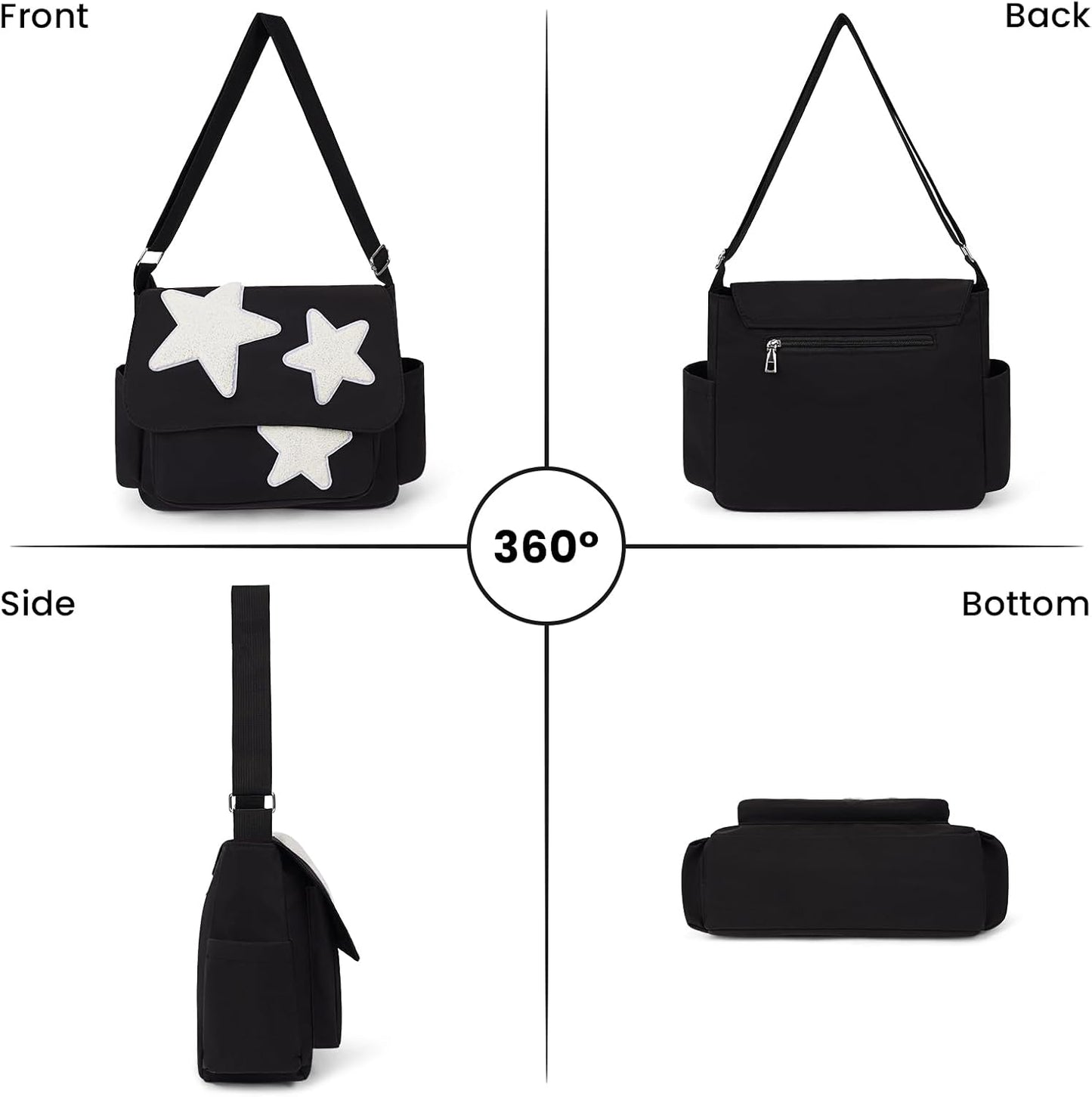 Aesthetic Messenger Bag Cute Tote Bags Y2K Star Shoulder Bag Canvas Tote Bag Kawaii Crossbody Bag for Women