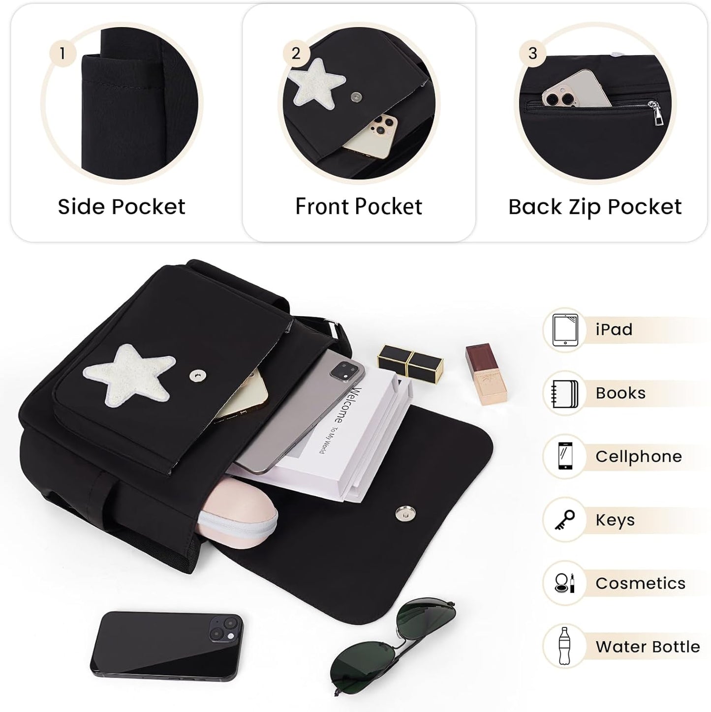 Aesthetic Messenger Bag Cute Tote Bags Y2K Star Shoulder Bag Canvas Tote Bag Kawaii Crossbody Bag for Women