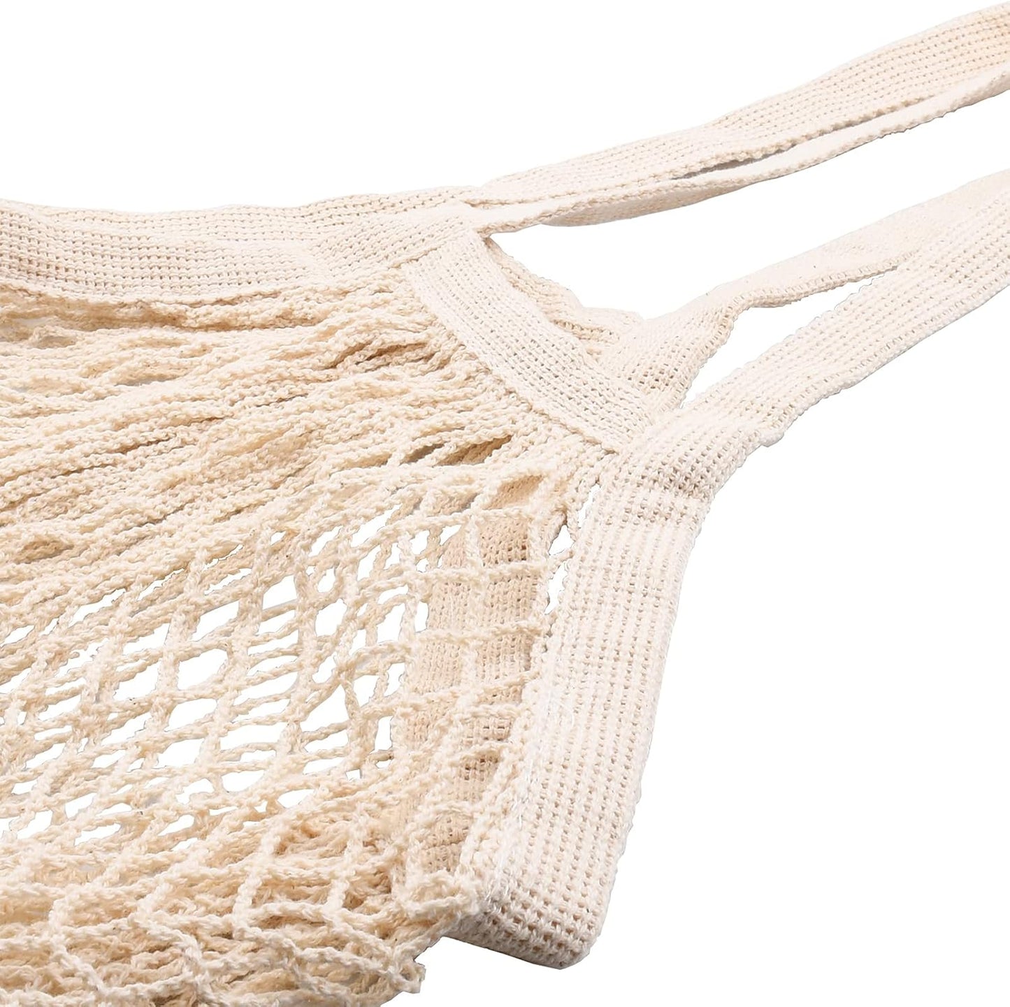 [2 Pack] Premium Mesh Grocery Bags, Reusable Produce Bags, Long Handle Net Tote Bags, 100% Cotton String Bags, Fruit and Vegetable Bags, Beige (Portable/Washable/Durable), Beige, One Size