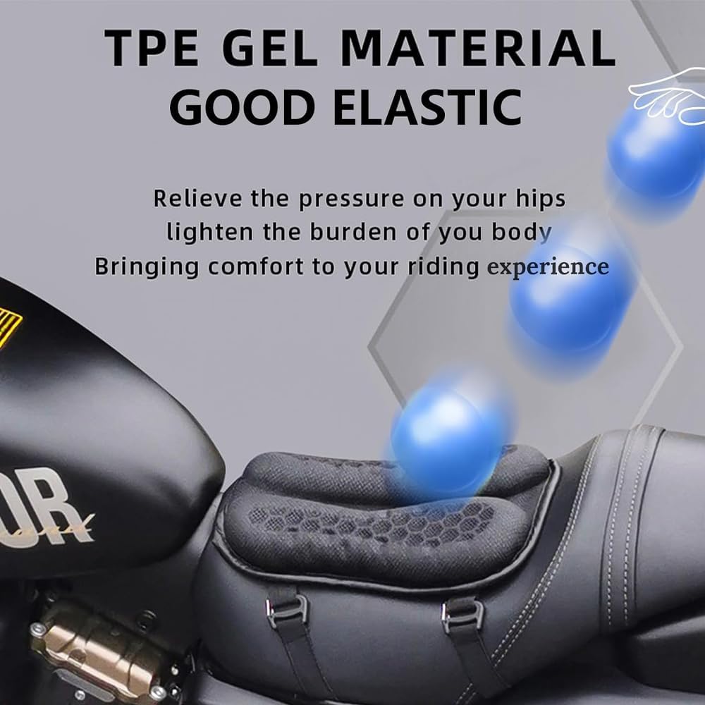 Motorcycle Seat Cushion,Pressure Relief Motorcycle Seat Pad,High Elasticity Gel 3D Honeycomb Structure for Motorbike Long Rides