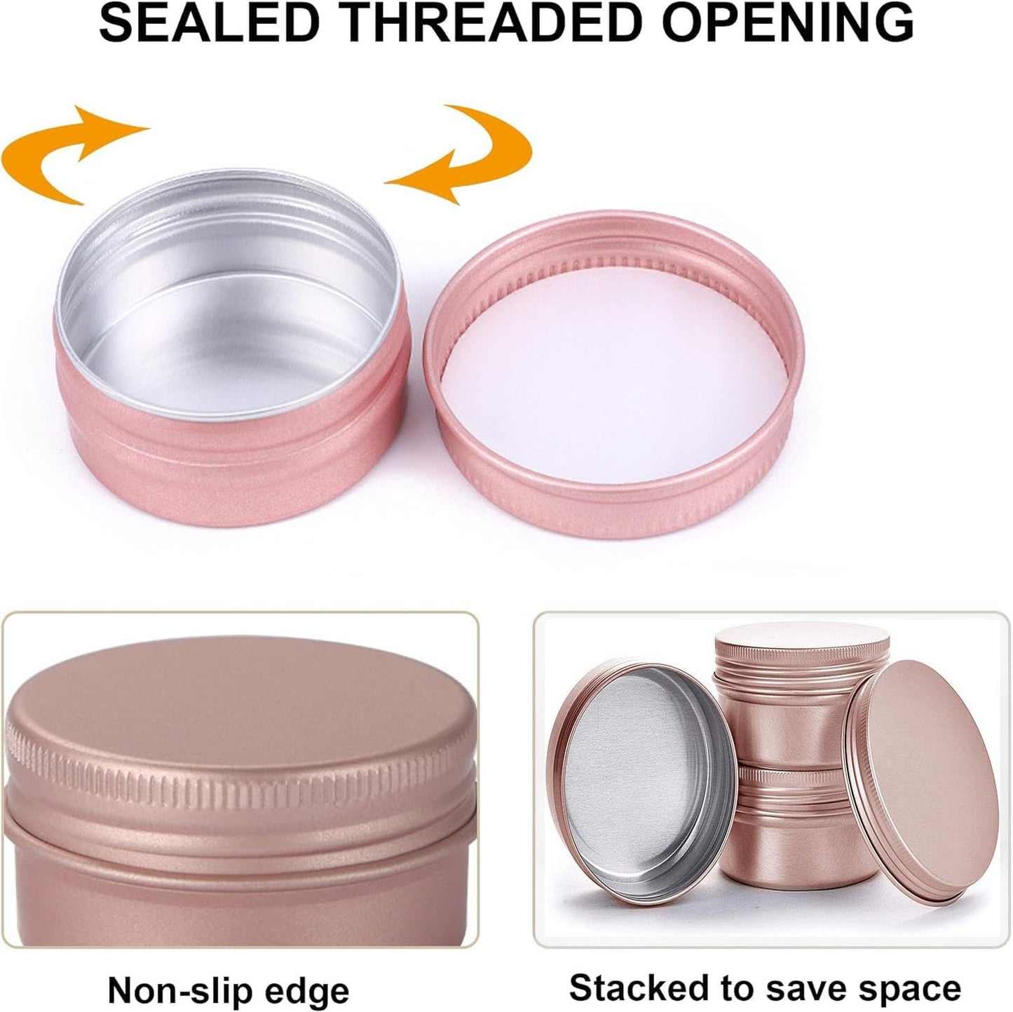 Aluminum Tin Jar With Screw Cap, 9 Pcs Rose Gold Round Containers, Empty Refillable Tin Cans, 60g