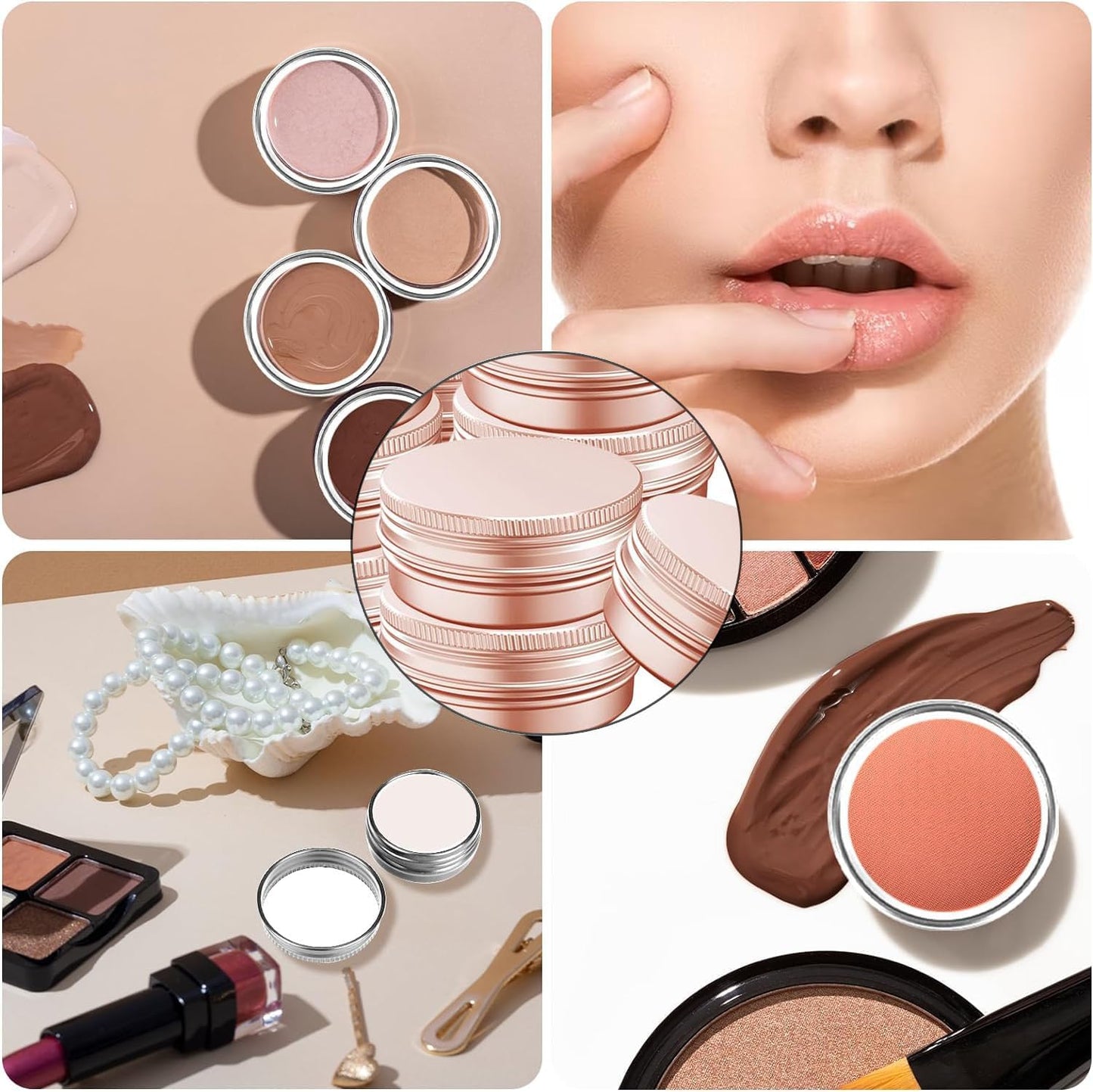 Aluminum Tin Jar With Screw Cap, 9 Pcs Rose Gold Round Containers, Empty Refillable Tin Cans, 60g