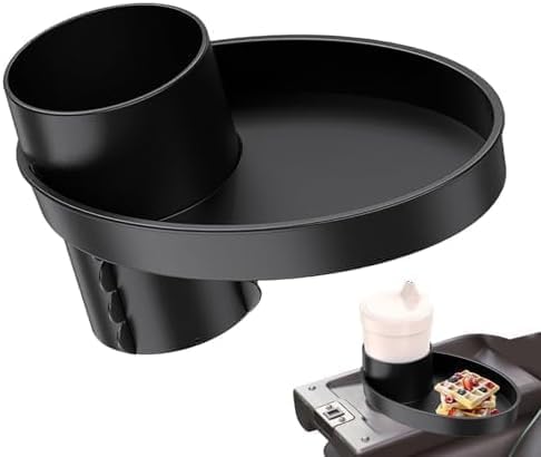 Car Seat Snack Tray, Portable Cup Holder Plate, Toddler Car Seat Cup Holder Food Tray with Expandable Base, Cup Holder Tray for Car Seats, 360° Rotatable Car Seat Tray for Kids Travel black