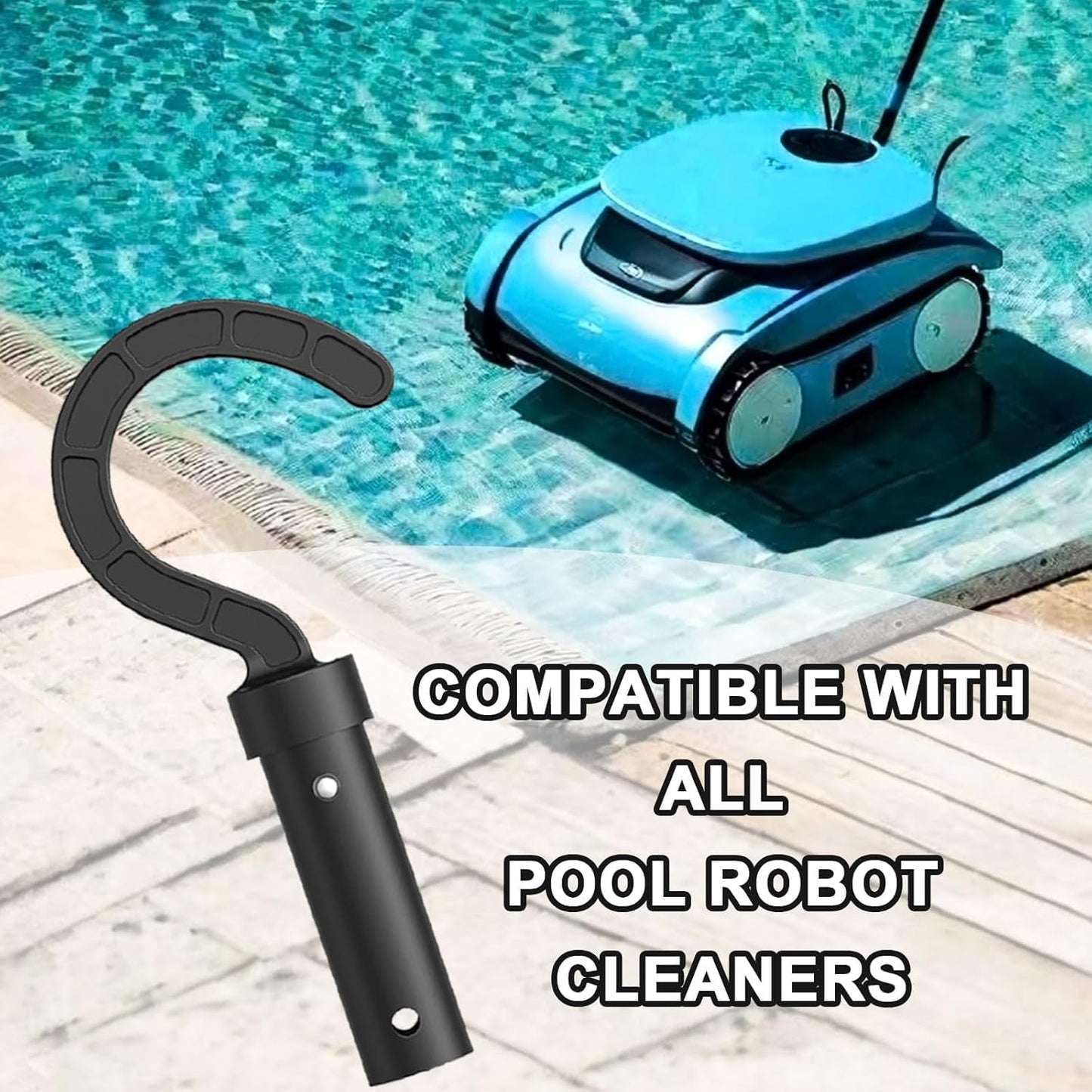 Pool Cleaner Hook Attachment, Black, Compatible with Robotic Pool Vacuums, Telescopic Pole Mount