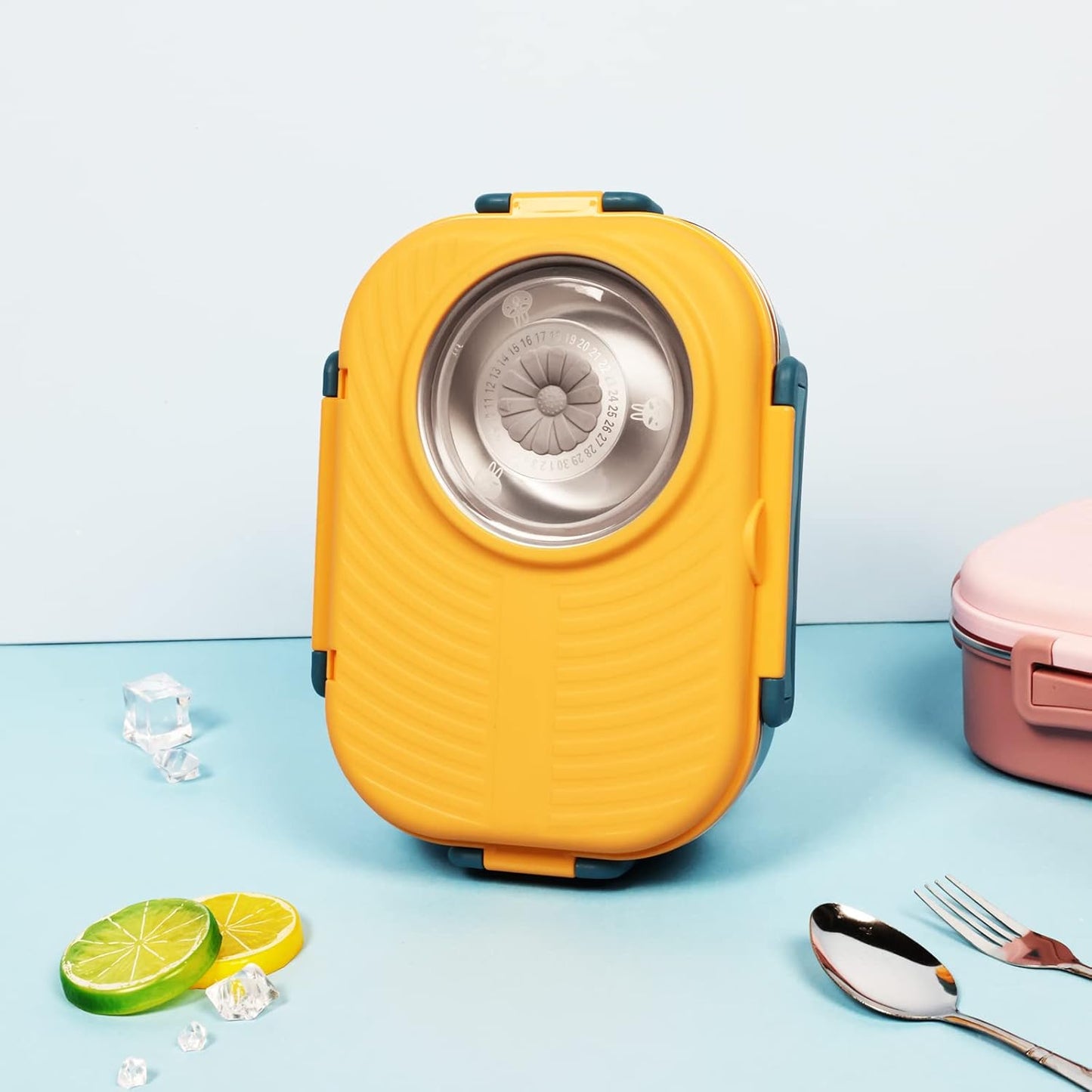 Stainless Steel Bento Lunch Box for Kids and Adults (Yellow and Green)