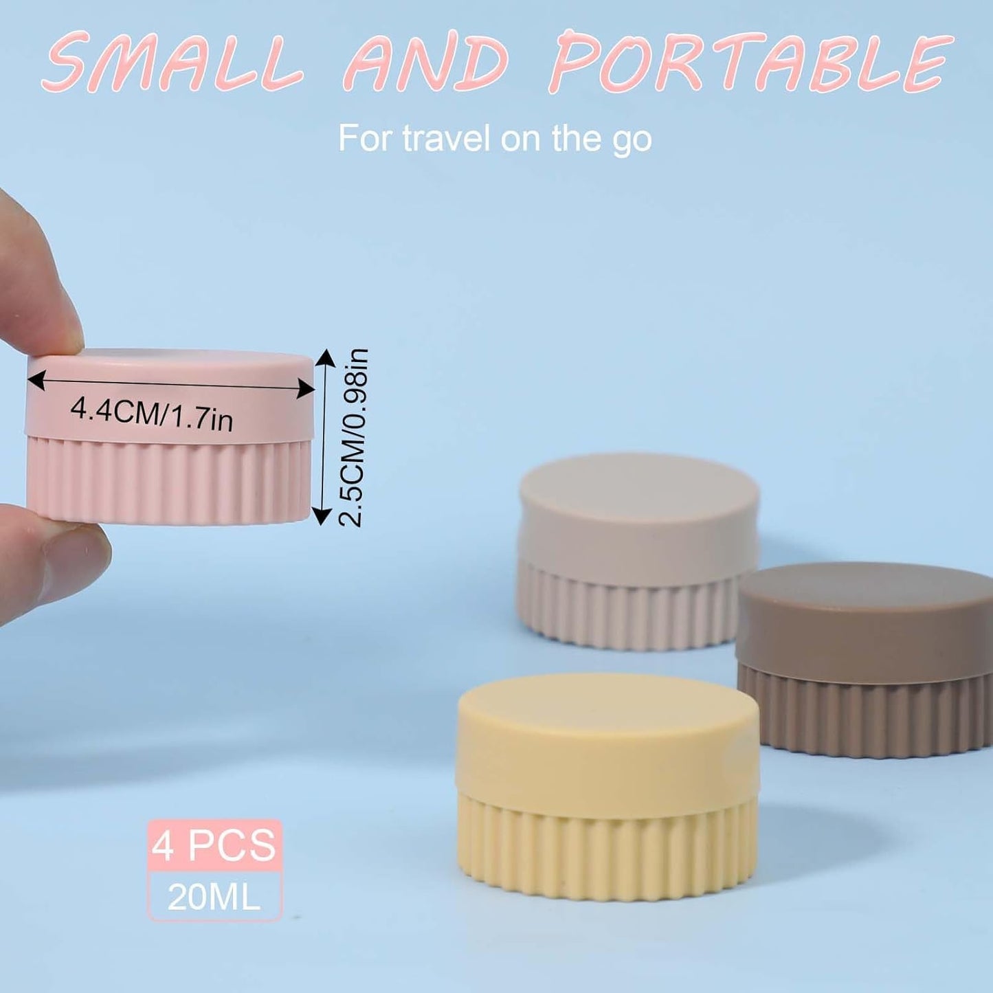 Travel Containers for Toiletries - 4 Pcs Small Silicone Cream Jars 0.68 oz/20 ml, Leak-proof Essentials With Lid for Cosmetic Face Body Cream (Pink)