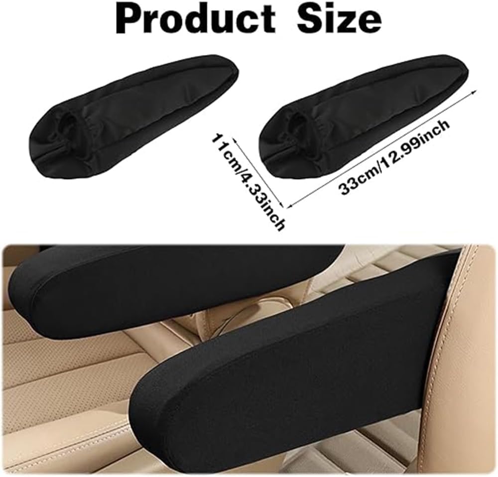 2PC Car Front Seat Armrest Covers,Universal Size Seat Arm Rest Cover,Flat Cloth Fabric Armrest Cover,Car Interior Accessories(1Pair) (Black)