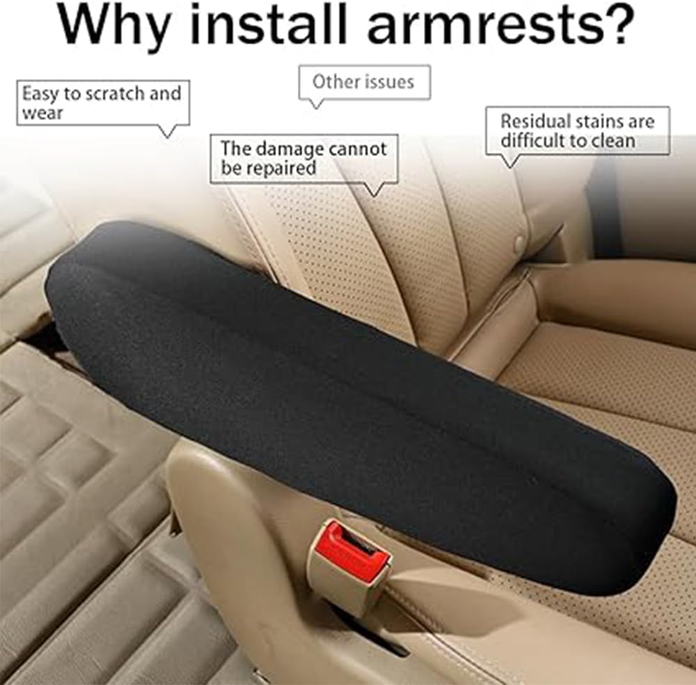 2PC Car Front Seat Armrest Covers,Universal Size Seat Arm Rest Cover,Flat Cloth Fabric Armrest Cover,Car Interior Accessories(1Pair) (Black)