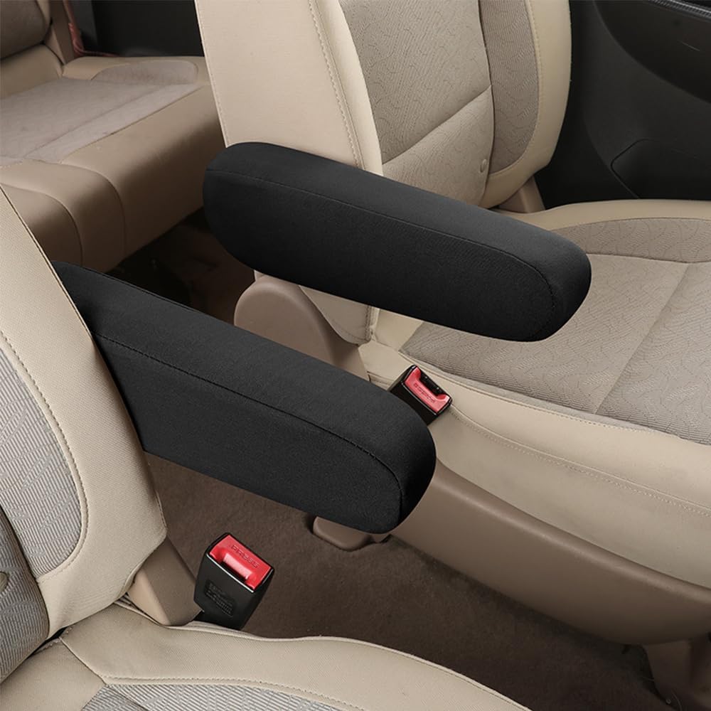 2PC Car Front Seat Armrest Covers,Universal Size Seat Arm Rest Cover,Flat Cloth Fabric Armrest Cover,Car Interior Accessories(1Pair) (Black)