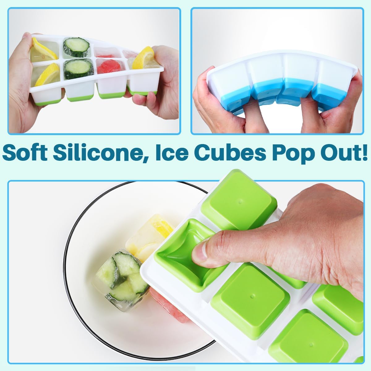 Large Ice Cube Mold with Lid,  2 Pack Silicone Big Square Ice Cube Trays with Lids BPA Free, Easy-Release & Stackable Big Ice Cube Tray for Freezer Cocktail Whiskey Coffee