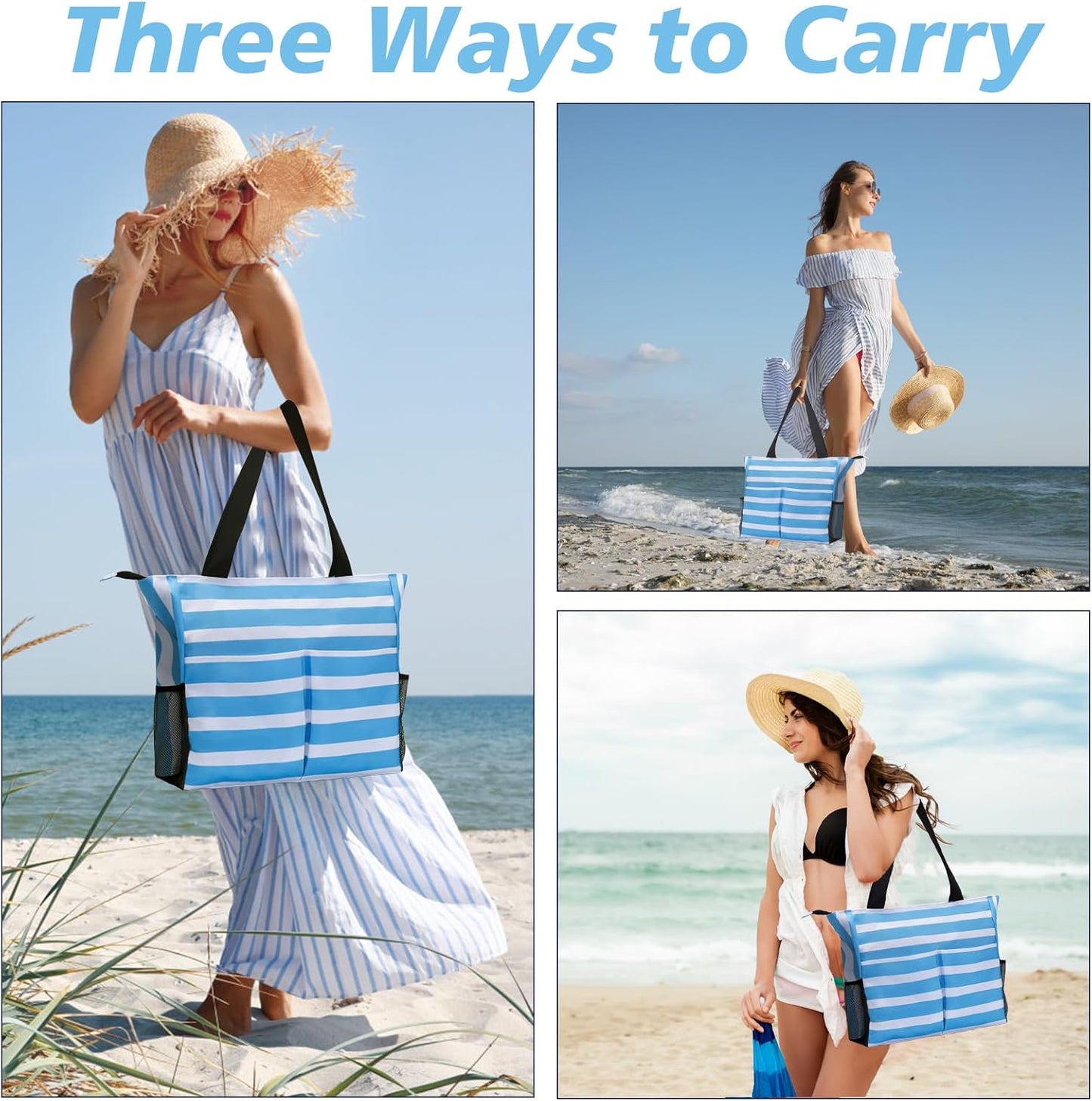 Jercery Waterproof Beach Bags for Women Vacation, Large Beach Tote Bag with Zipper for Travel, Pool, Swimming, Shopping