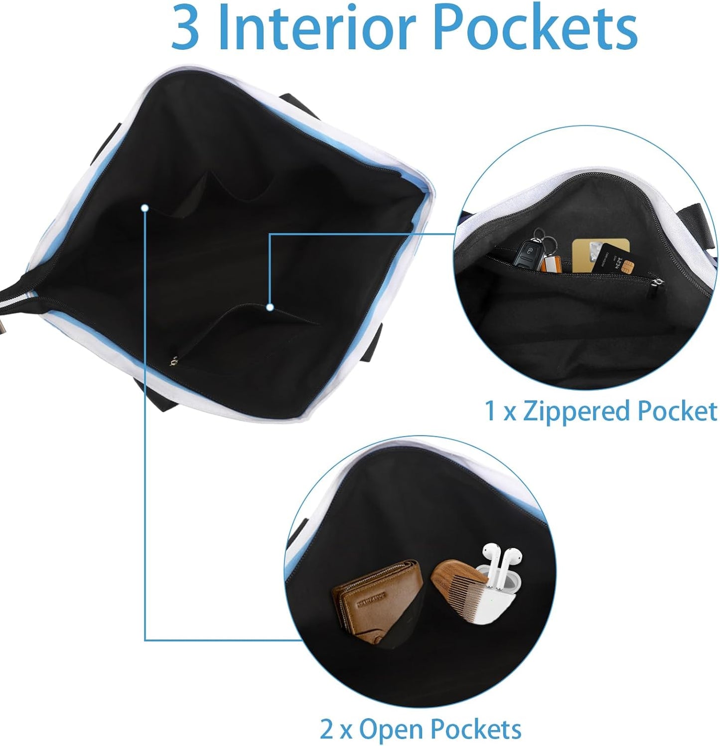 Jercery Waterproof Beach Bags for Women Vacation, Large Beach Tote Bag with Zipper for Travel, Pool, Swimming, Shopping