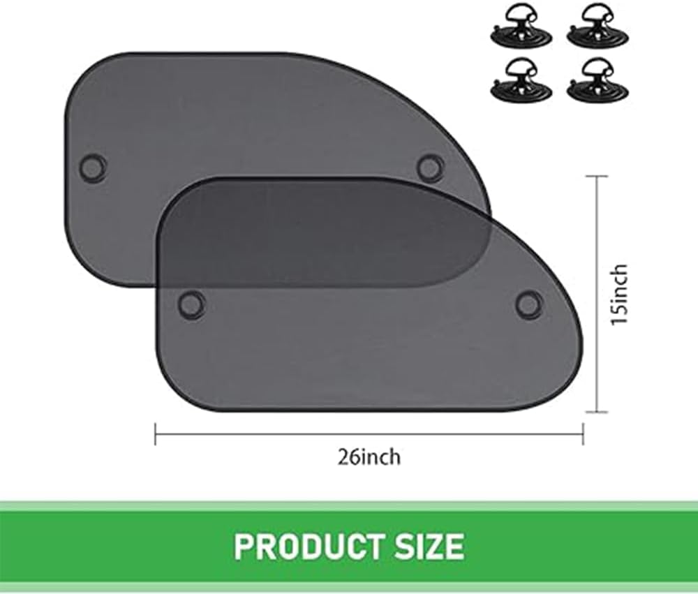 2 PCS Car Front Side Window Sunshade, 25.5" x 14.9" Perfect Arc Fit Mesh Sun Protection Cover,Suitable for Most Family Cars and SUVs (Black)