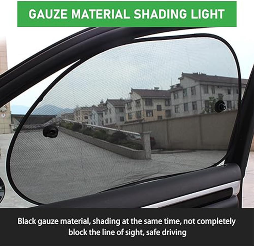 2 PCS Car Front Side Window Sunshade, 25.5" x 14.9" Perfect Arc Fit Mesh Sun Protection Cover,Suitable for Most Family Cars and SUVs (Black)