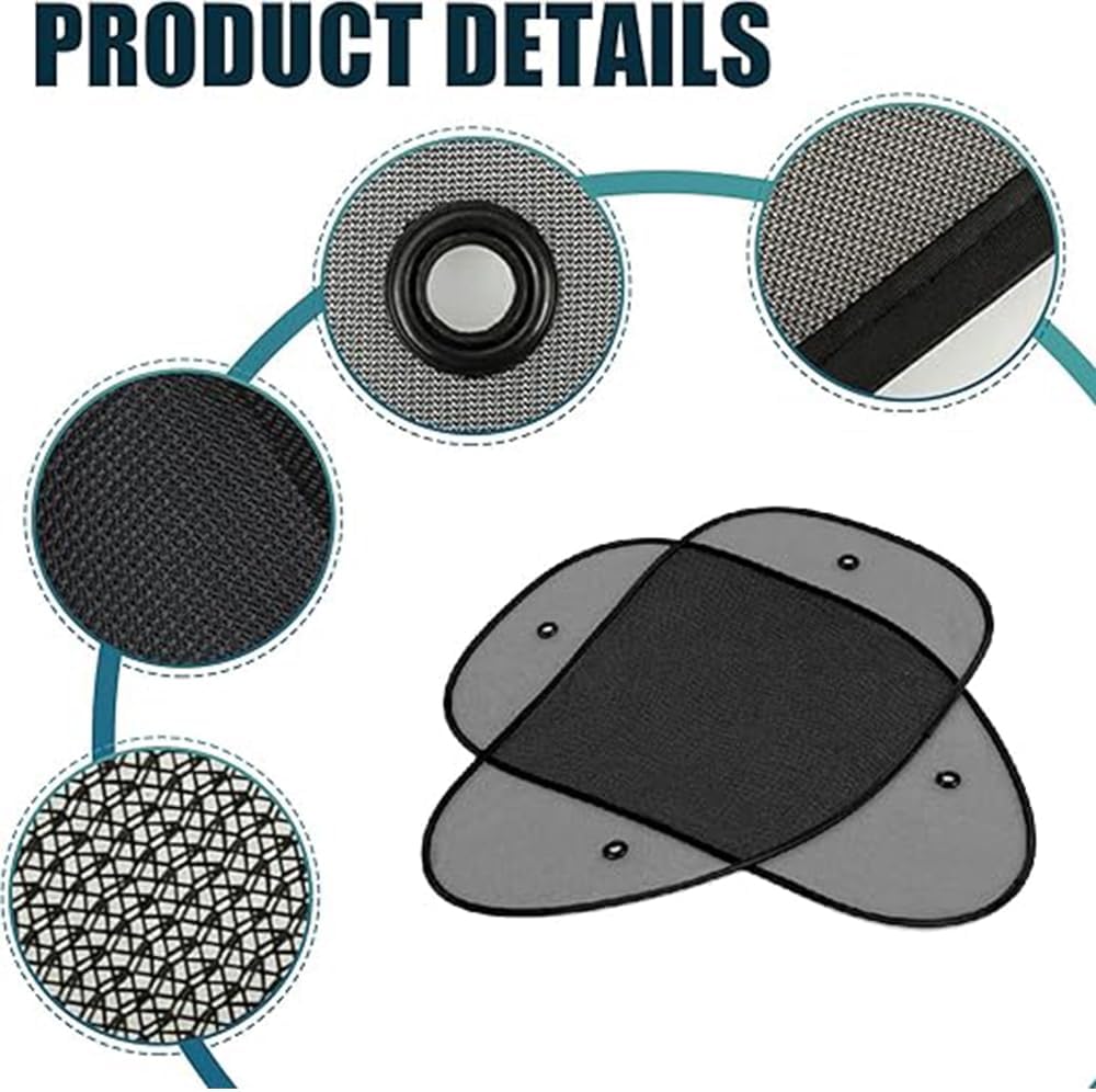 2 PCS Car Front Side Window Sunshade, 25.5" x 14.9" Perfect Arc Fit Mesh Sun Protection Cover,Suitable for Most Family Cars and SUVs (Black)