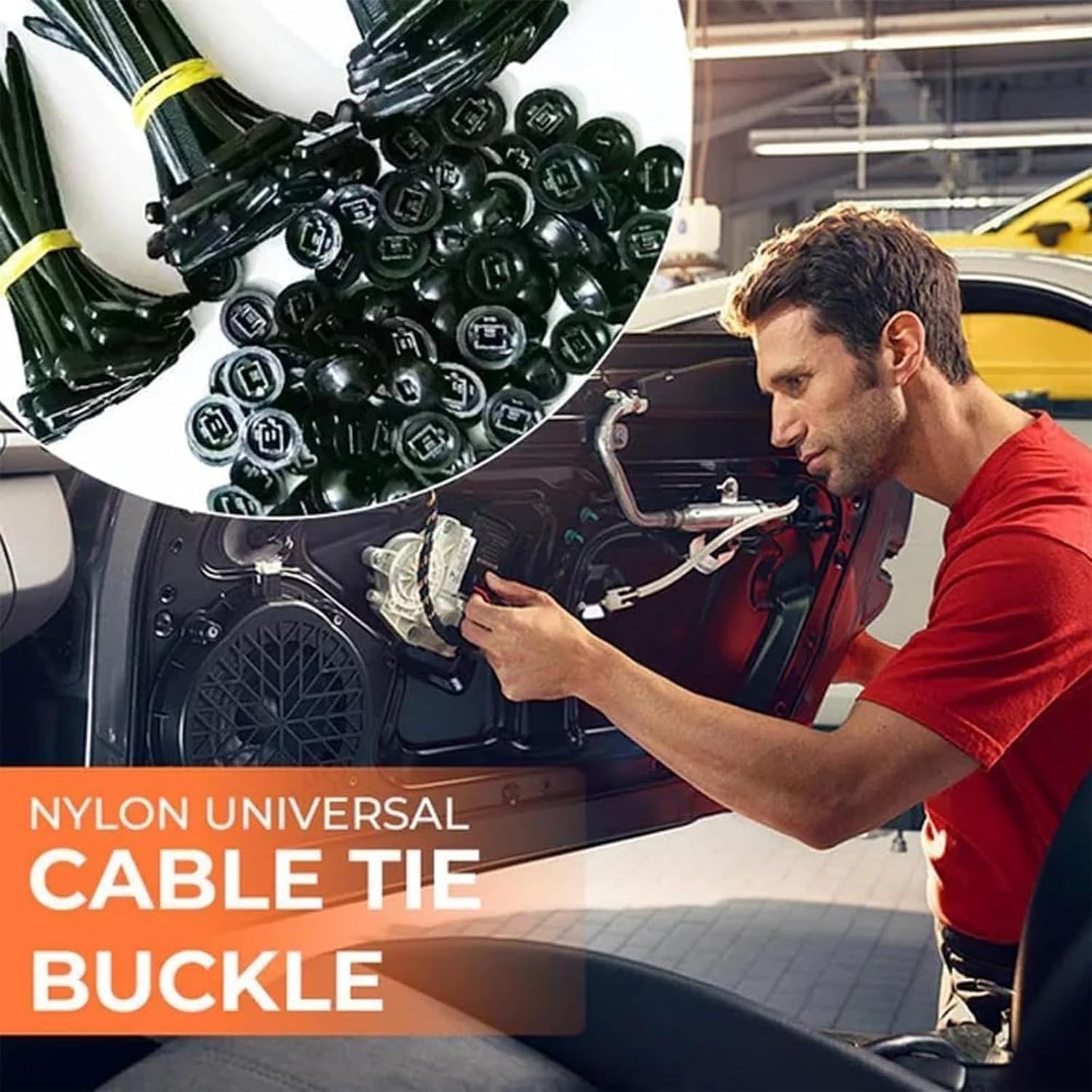 100PCS Nylon Universal Cable Tie Buckle – Heavy Duty Self-Locking Zip Ties Holder with Pin & Button Design, Plastic Cable Ties Tool Fasteners Car Body, UV Resistant Zipties