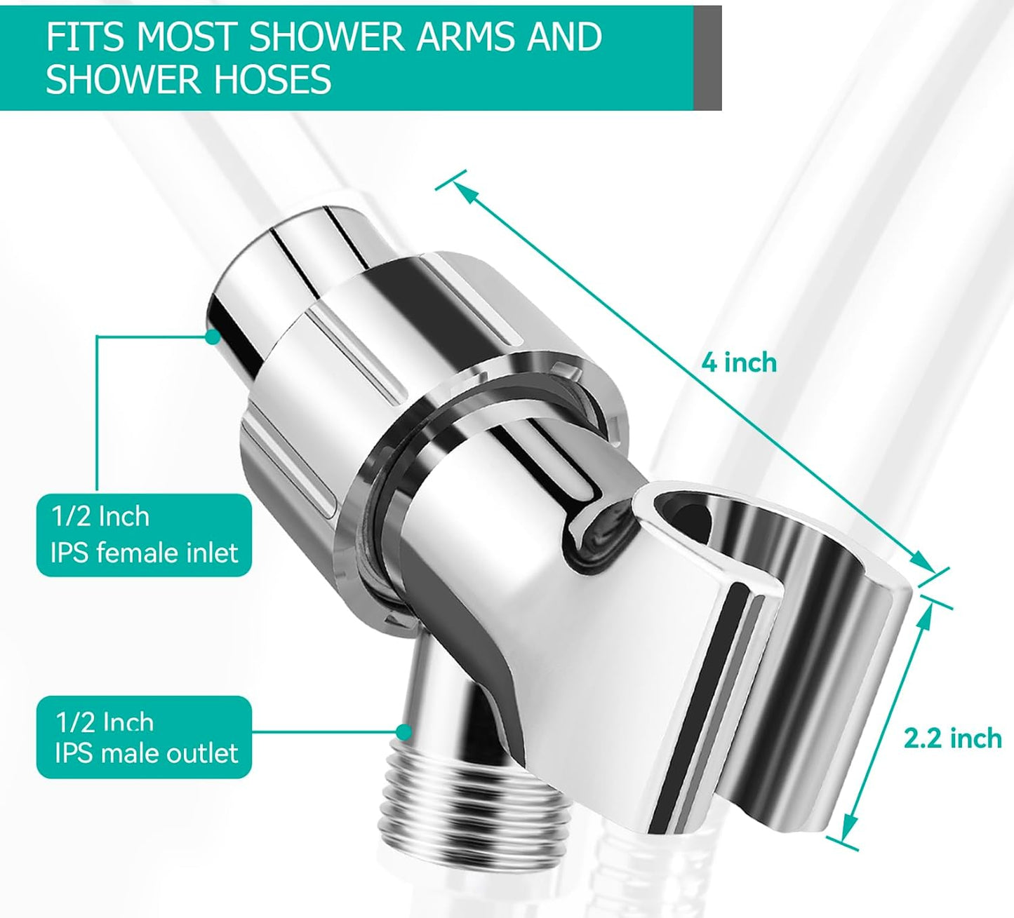 Adjustable Handheld Shower Head Holder- Premium ABS Bracket- Brass Ball 360 Degree Rotatable：Arm Mount and Hose Connector, Shower Adapter- Easy Install, Replacement Parts(Chrome)