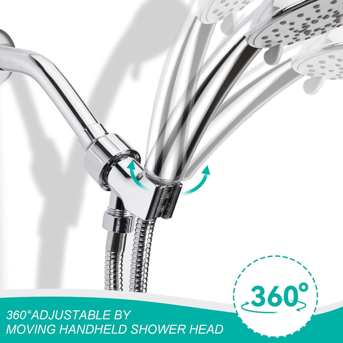 Adjustable Handheld Shower Head Holder- Premium ABS Bracket- Brass Ball 360 Degree Rotatable：Arm Mount and Hose Connector, Shower Adapter- Easy Install, Replacement Parts(Chrome)