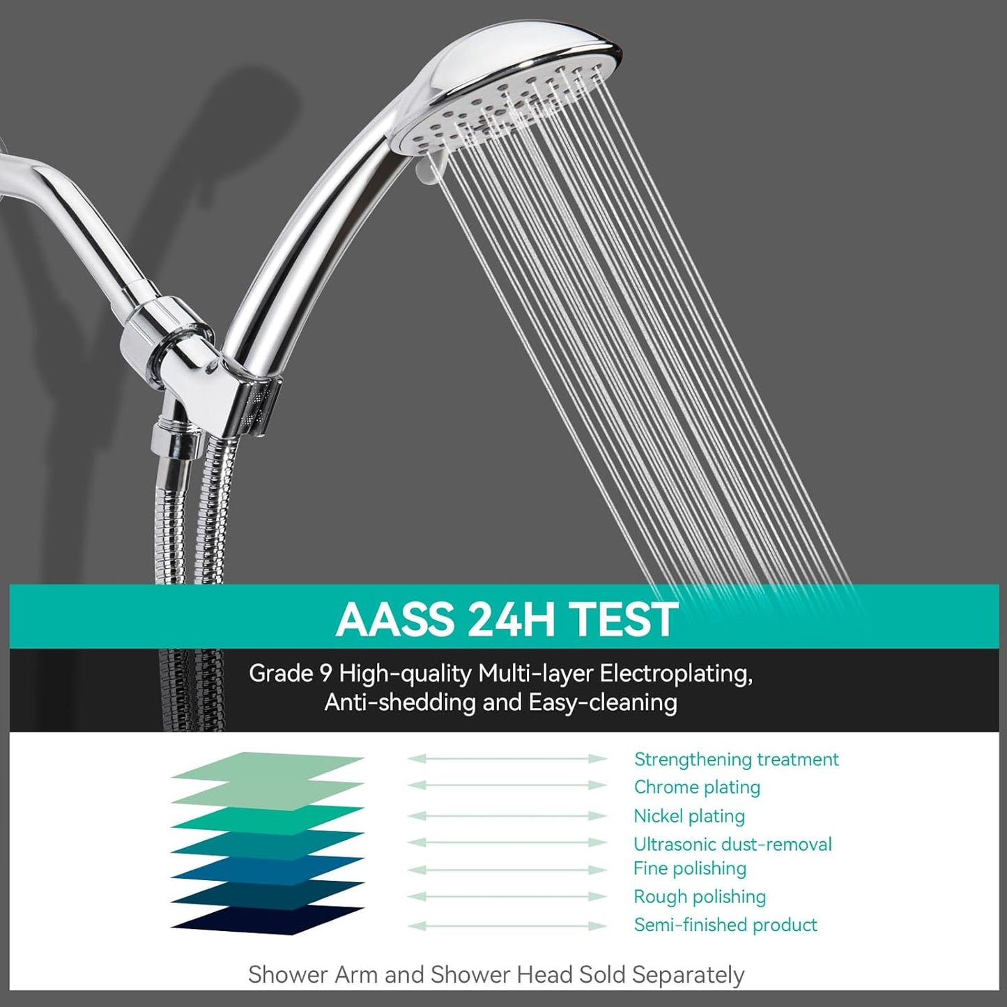 Adjustable Handheld Shower Head Holder- Premium ABS Bracket- Brass Ball 360 Degree Rotatable：Arm Mount and Hose Connector, Shower Adapter- Easy Install, Replacement Parts(Chrome)