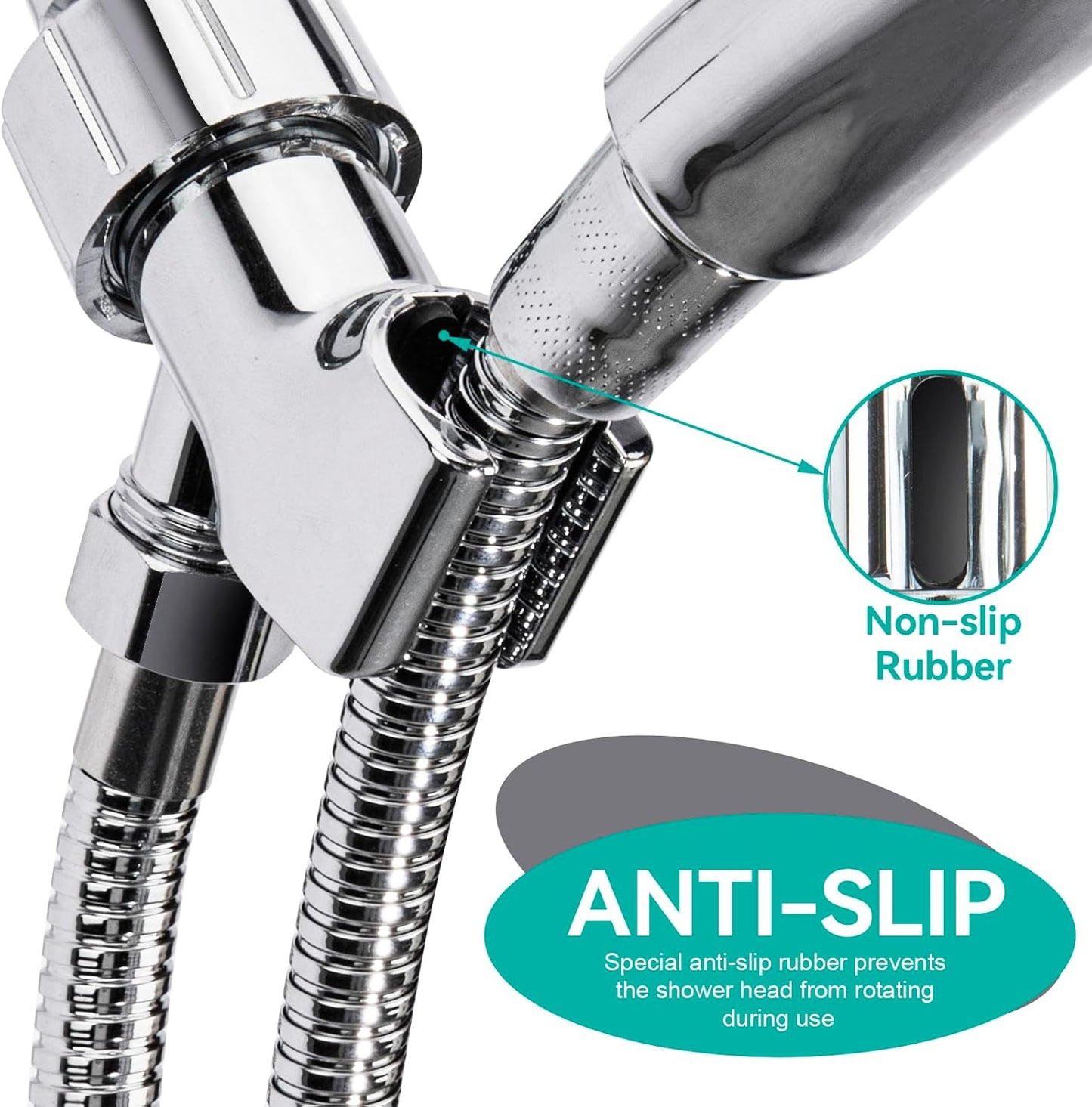 Adjustable Handheld Shower Head Holder- Premium ABS Bracket- Brass Ball 360 Degree Rotatable：Arm Mount and Hose Connector, Shower Adapter- Easy Install, Replacement Parts(Chrome)