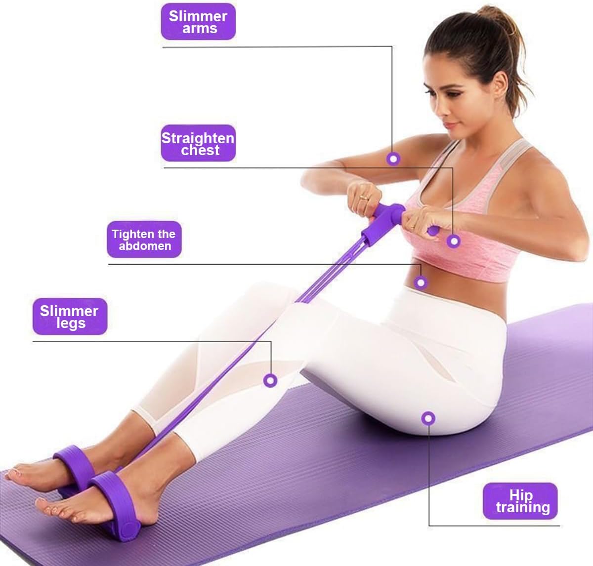 6-Tube Pedal Resistance Band, Premium Elastic Tension Rope for Full Body Workout, Natural Latex Fitness Bands for Strength Training,Yoga Stretching Slimming Training, Home Gym Exercise Equipment