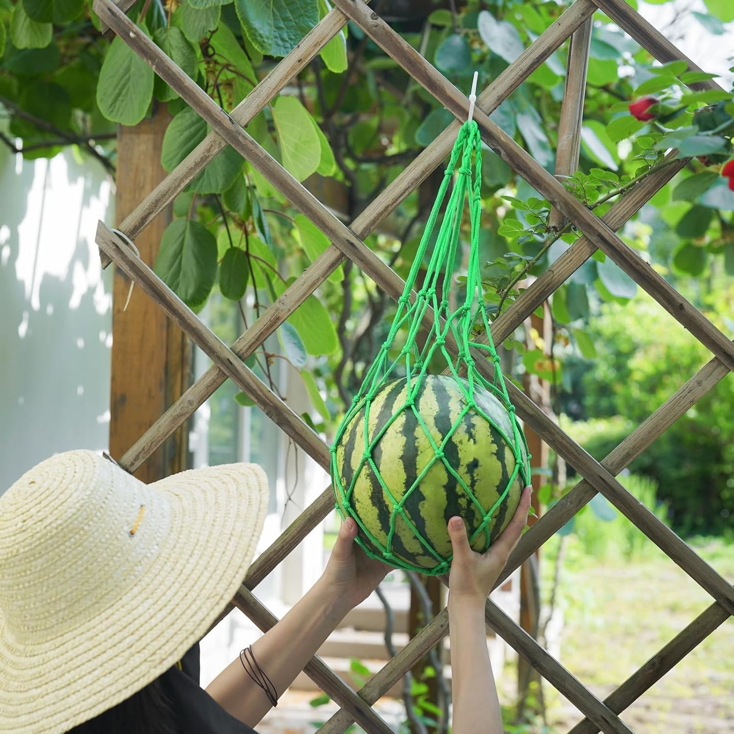 10Pack Melon Hammock Watermelon Nets with 20 Cable Zip Ties, Heavy Duty Watermelon Honeydew Net for Garden Trellis Vertical Garden Growing