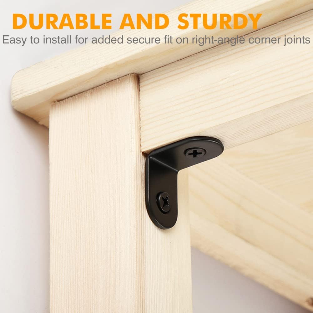 20PCS Small L Brackets, Black Iron Corner Mount Brackets with 40 Screws, Rust Resistant, Easy to Install, Multi-Purpose