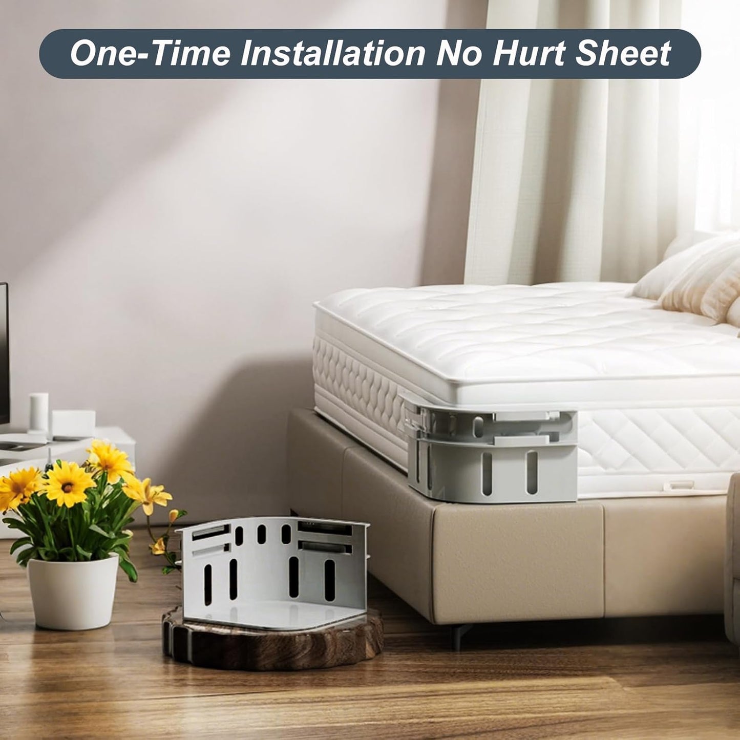 Bed Sheet Holder 4Pack - Mattress Fit Lock Strips with Adjustable Elastic Straps, Banish Slipping & Wrinkles, Reusable Bed Sheet Fasteners for Neat Sleep (Grey - 4pack)