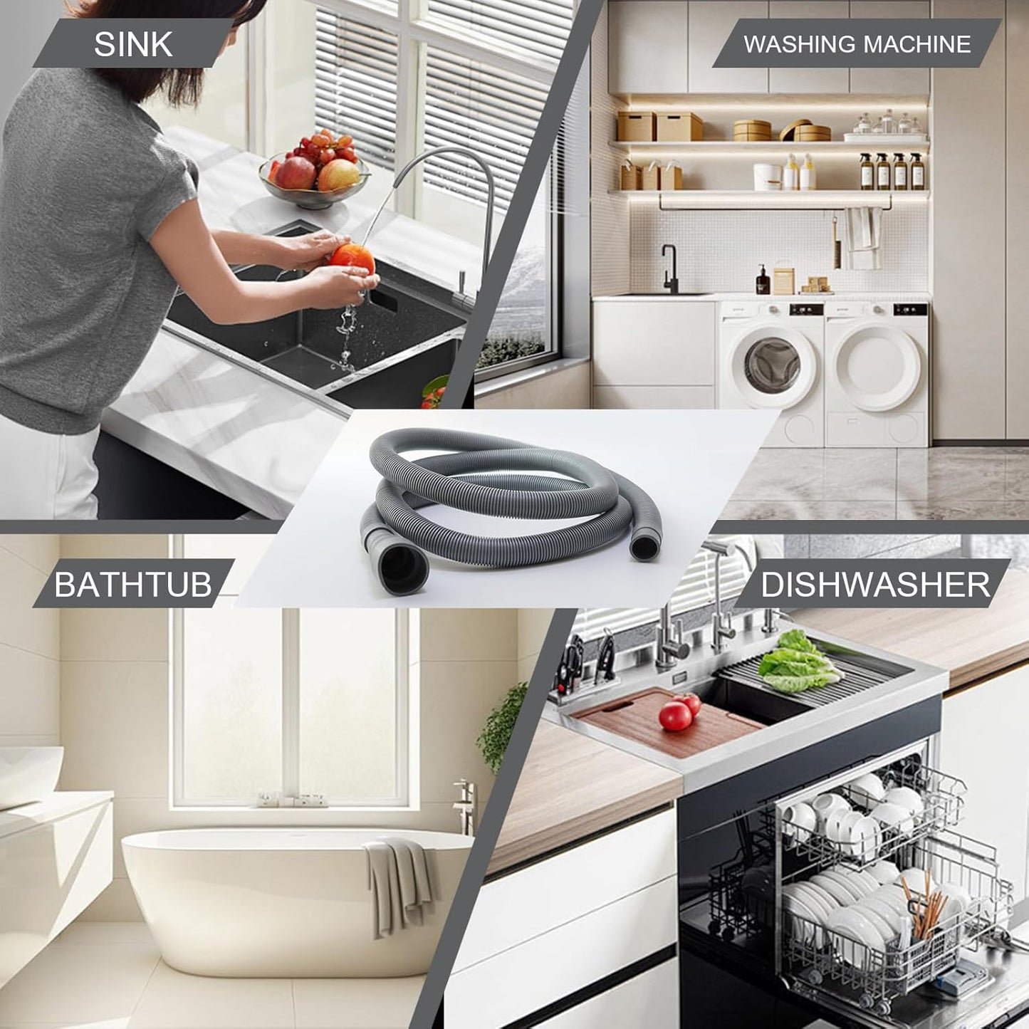 10 feet (3 Meters) Hose Universal Washing Machine Drain Hose Flexible Dishwasher Drain Hose Extension Corrugated Washer Discharge Hose Kit