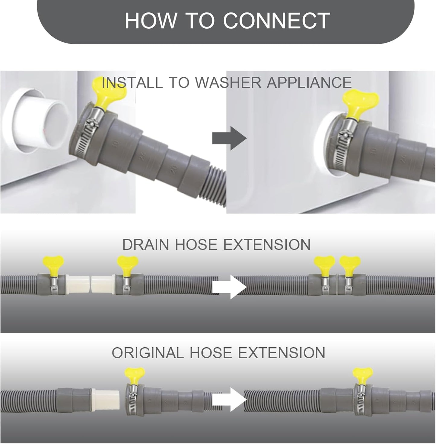 10 feet (3 Meters) Hose Universal Washing Machine Drain Hose Flexible Dishwasher Drain Hose Extension Corrugated Washer Discharge Hose Kit