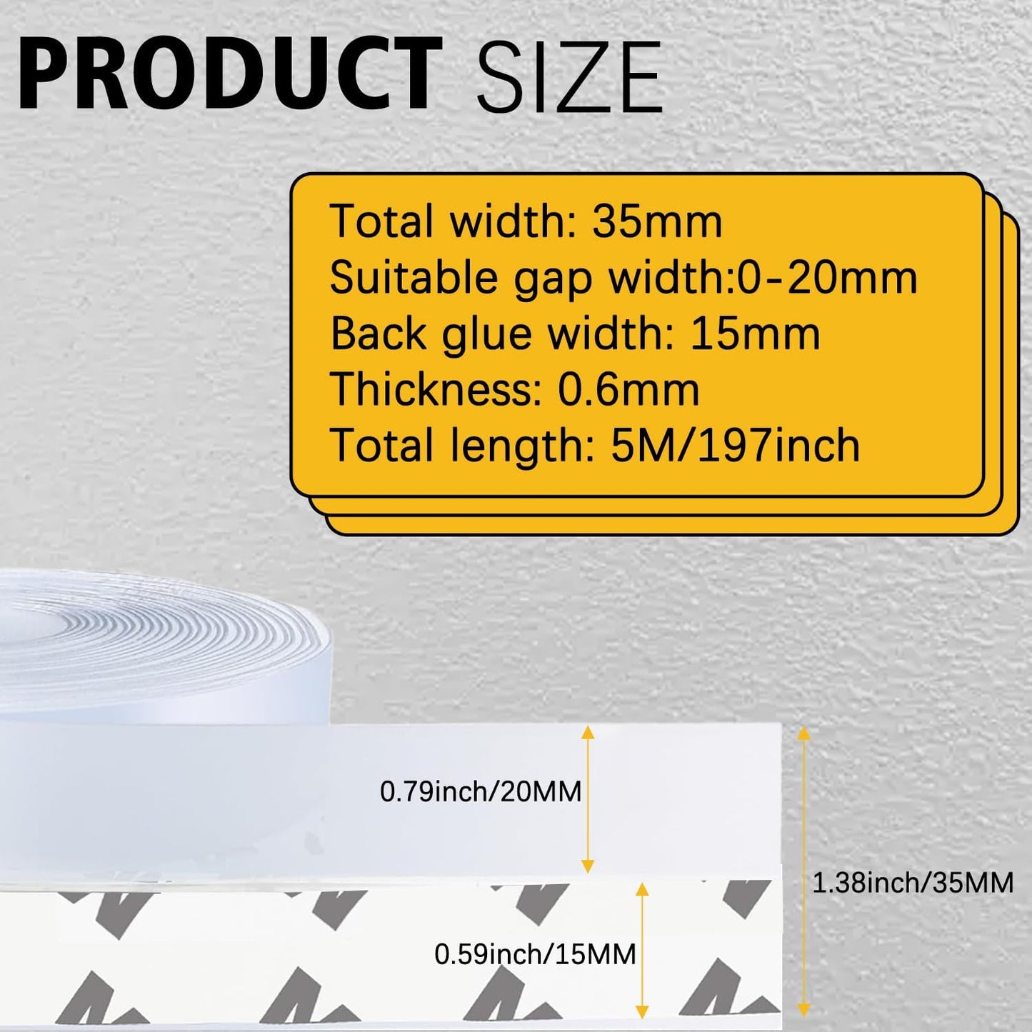 35MM Weather Stripping Door Seal, Silicone Glass Shower Door Seal Strip, Sealing Sticker Sealing Tape for Door Draft Stopper Adhesive for Doors Windows and Shower Glass Gaps, Transparent - 16 Feet