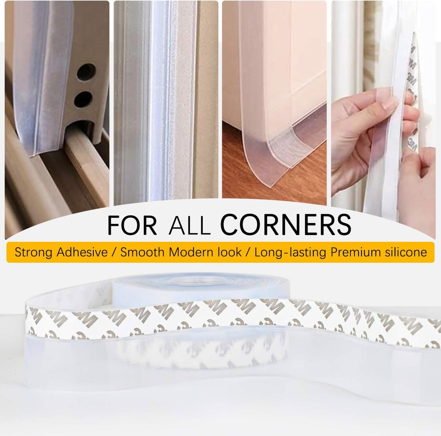 35MM Weather Stripping Door Seal, Silicone Glass Shower Door Seal Strip, Sealing Sticker Sealing Tape for Door Draft Stopper Adhesive for Doors Windows and Shower Glass Gaps, Transparent - 16 Feet