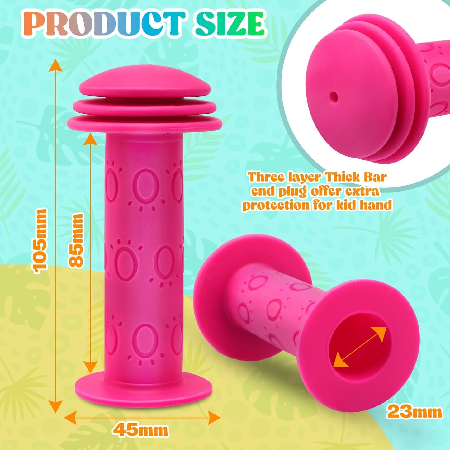 Kids Bike Handlebar Grips,Bike Handle Grips for Boys Girls,105mm Non-Slip Soft Rubber with Mushroom Suitable for Kids Bike