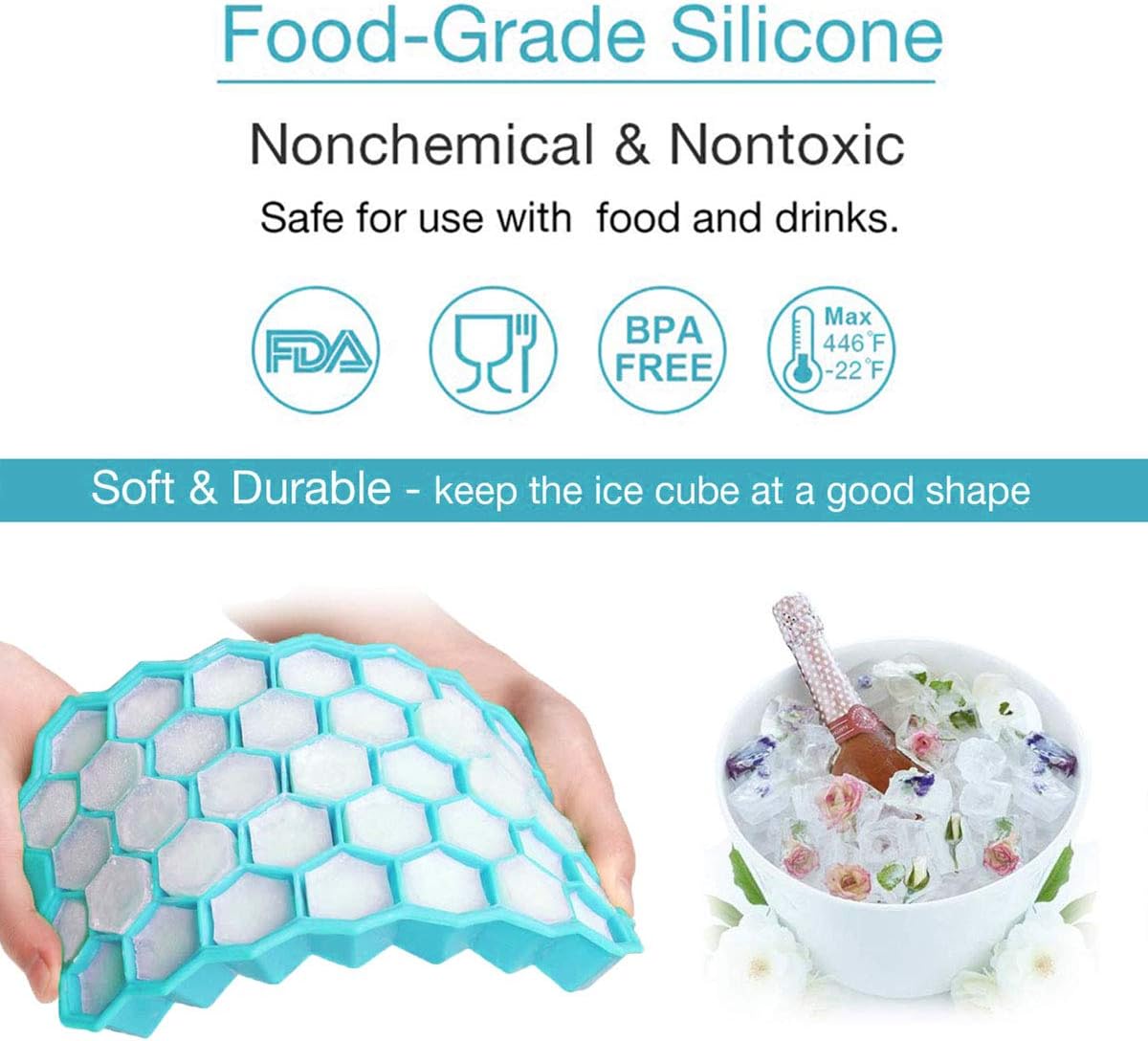 Ice Cube Tray with Lid, 2 Pack Ice Cube Trays for Freezer, Silicone Ice Cube Mold with Lid-37 Grid,Easy-Release Reusable 74 PCS Small Ice Cubes for Iced Coffee Cocktail Whisky Chocolate BPA Free