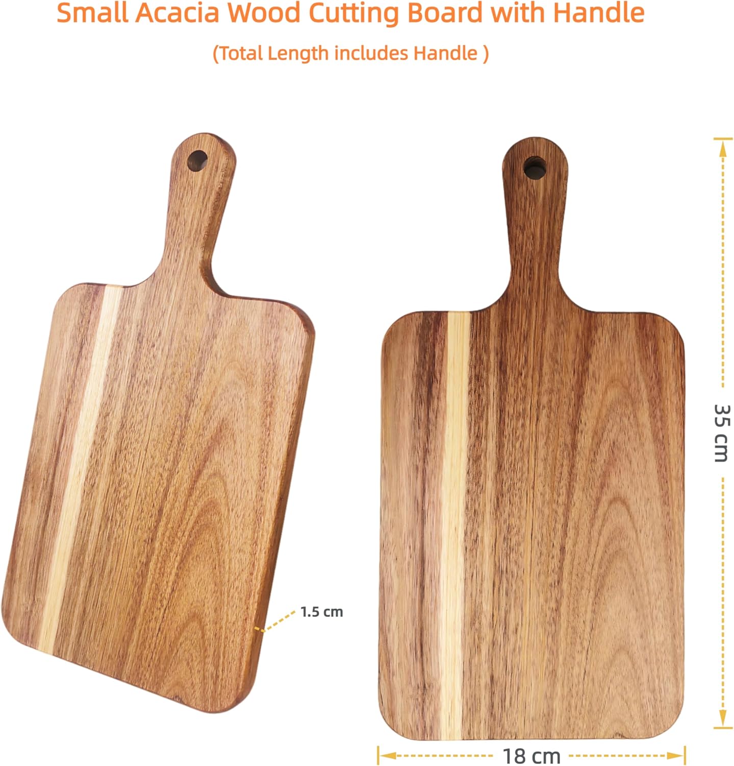 Acacia Wood Cutting Board with Handle, Wooden Cutting Boards, Chopping Board, Charcuterie Board, Serving Board for Cheese, Bread, Pizza, Vegetables & Fruits (1, 13.8''L x 7''W)